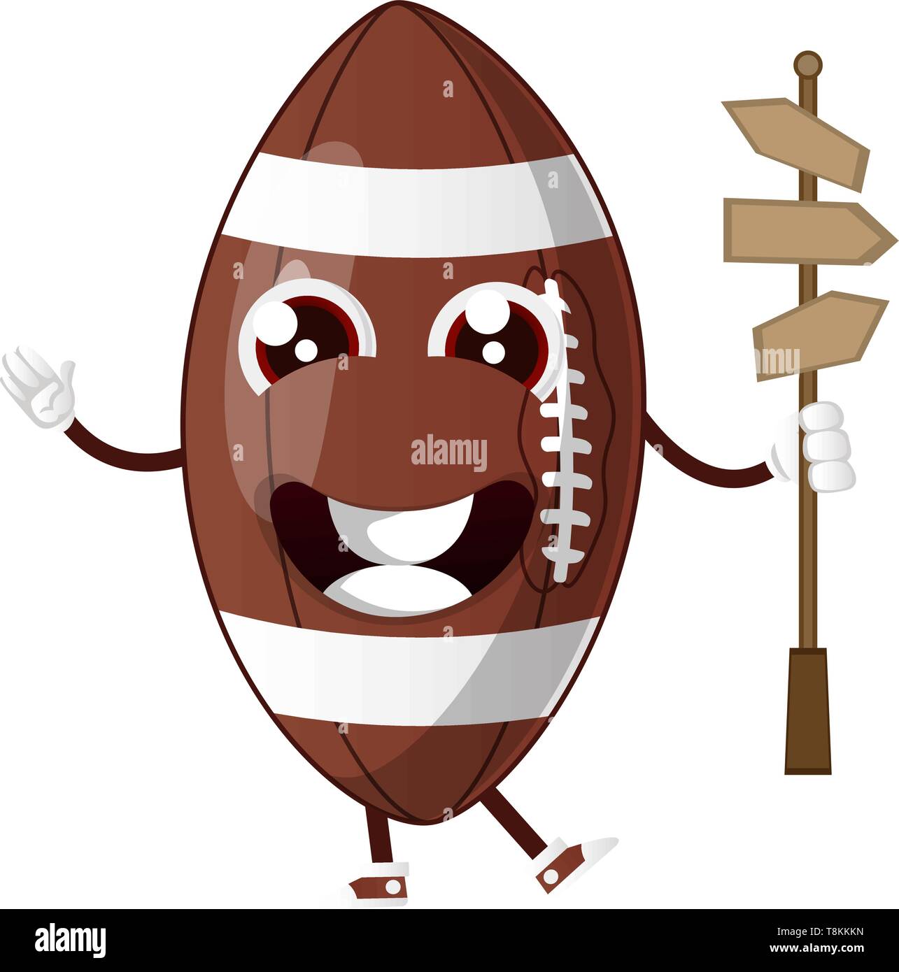 Rugby ball is holding direction signs, illustration, vector on white background. Stock Vector