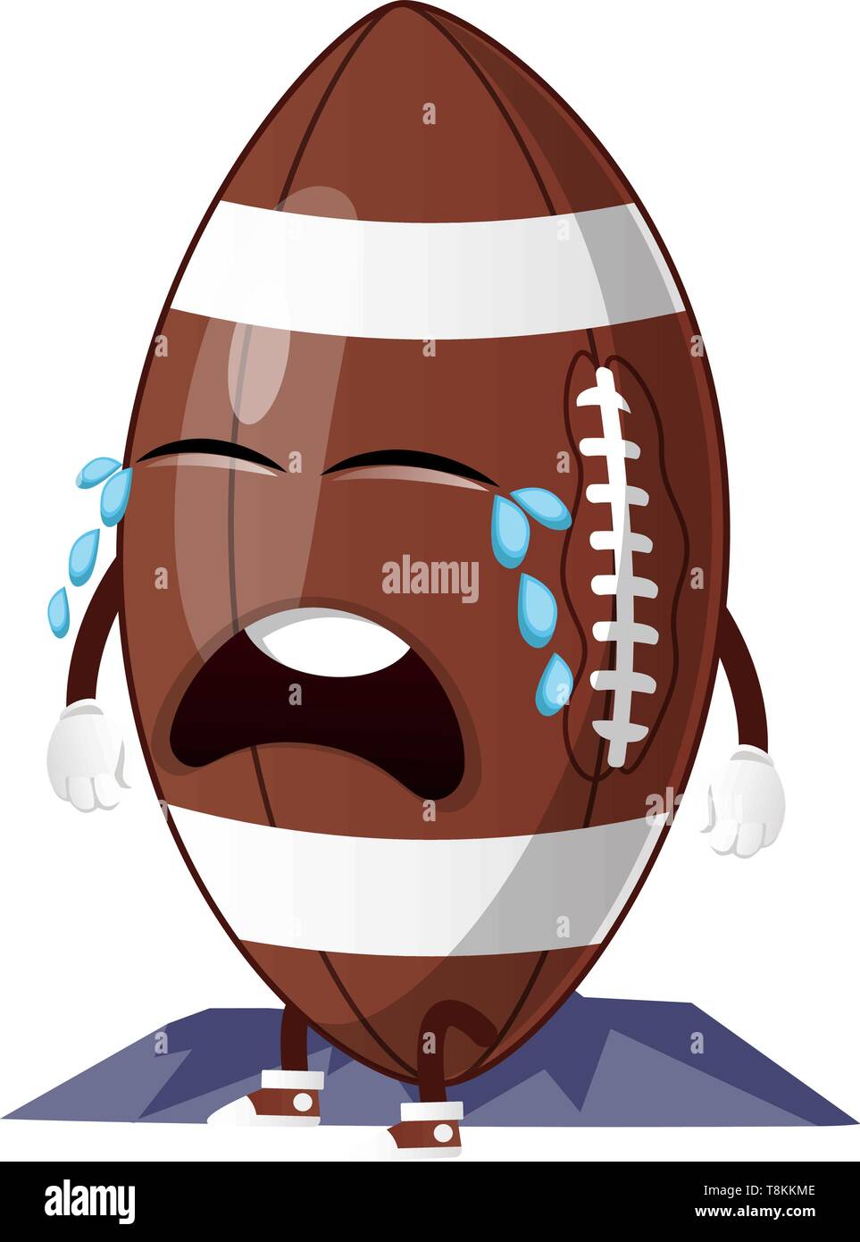 Rugby ball is crying, illustration, vector on white background. Stock Vector