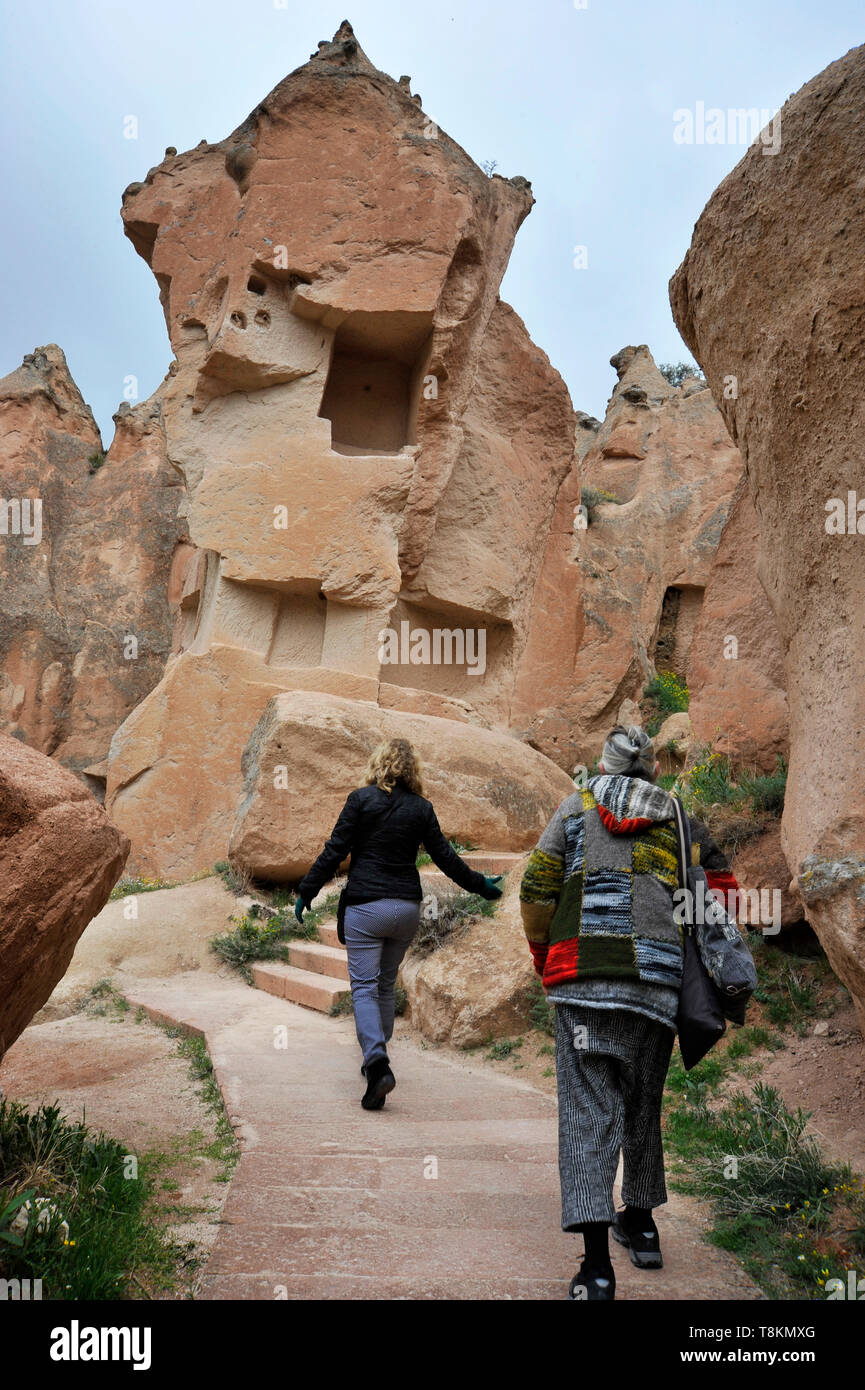 Tourists visiting Cappadocia, Turkey Stock Photo
