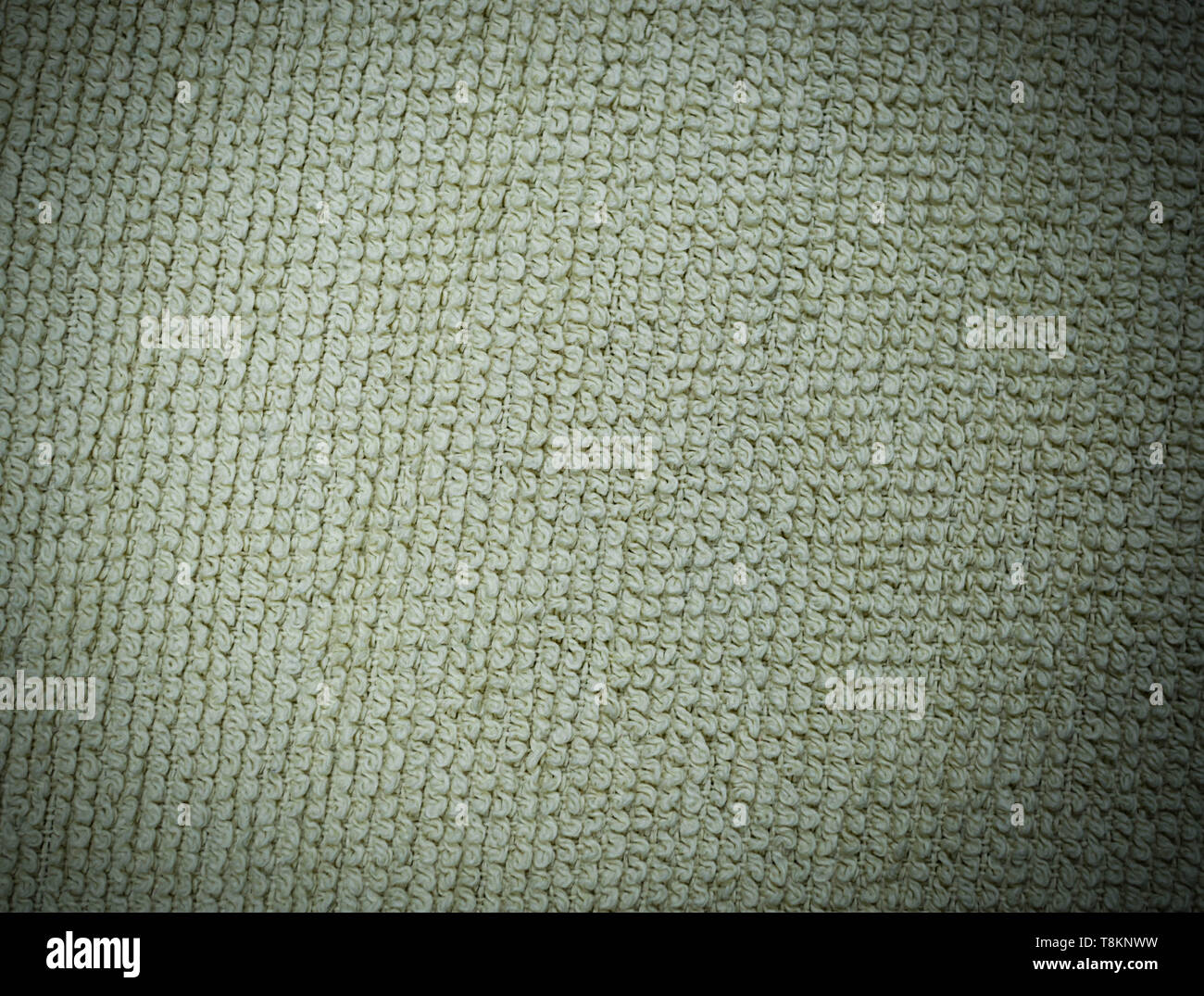white detailed fabric terry cloth texture with vignette close-up. background, still life. Stock Photo