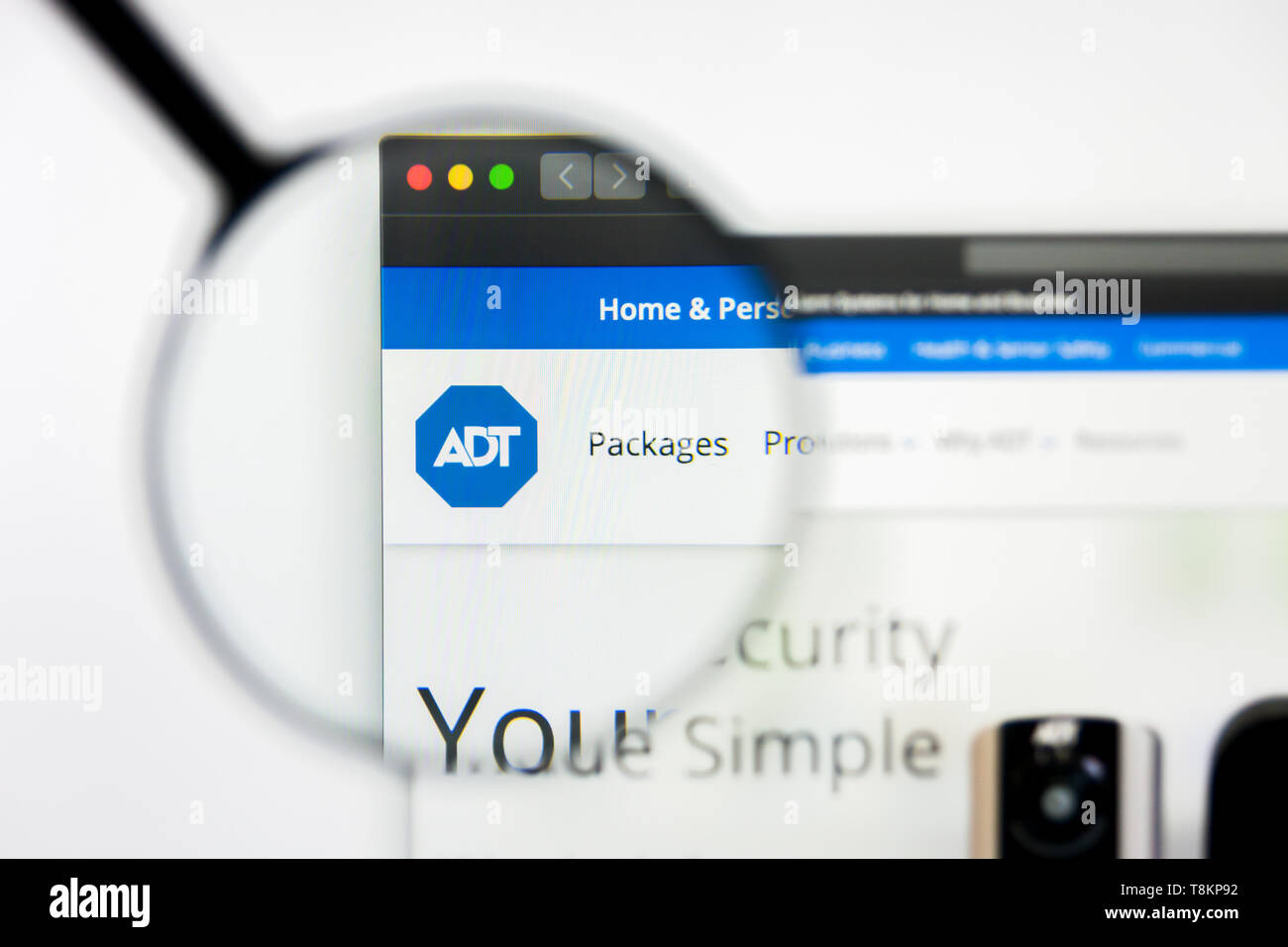 Richmond, Virginia, USA - 8 May 2019: Illustrative Editorial of ADT Inc website homepage. ADT Inc logo visible on screen. Stock Photo