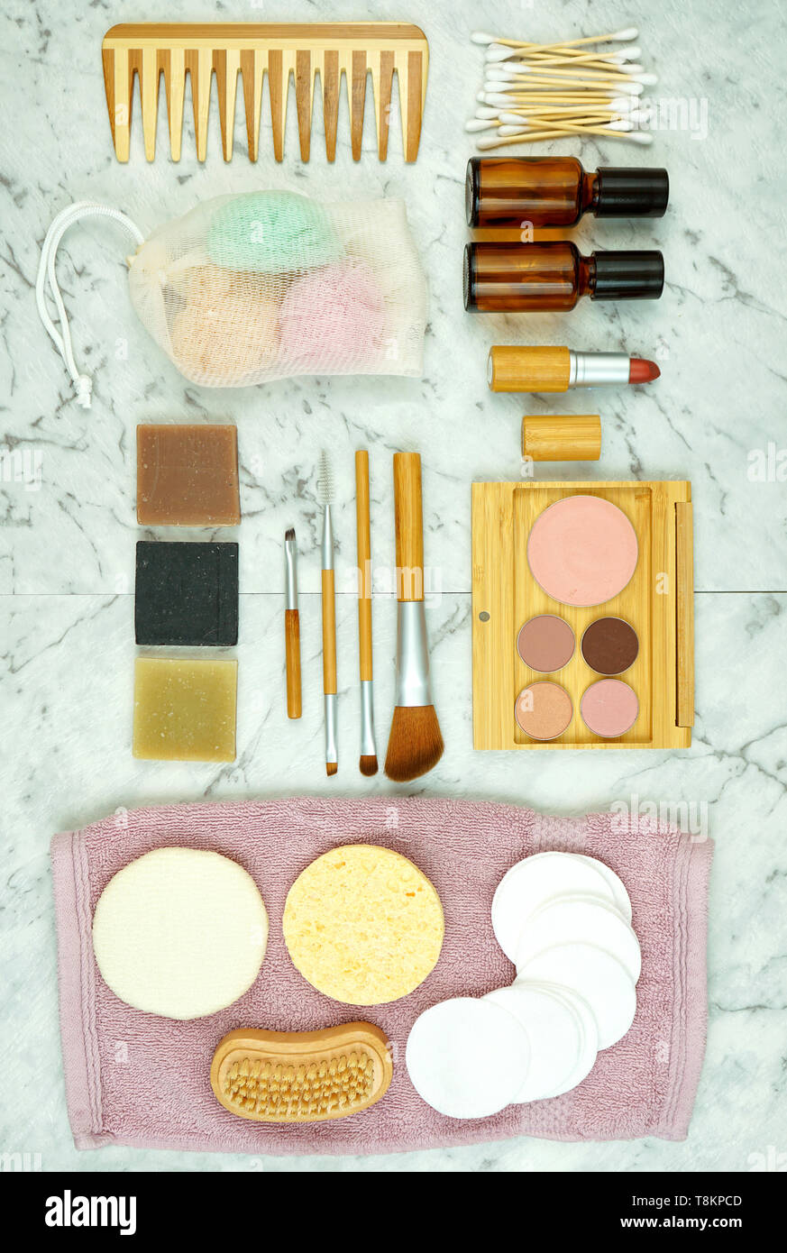 Zero-waste, plastic-free beauty and makeup flatlay overhead with coconut  fiber, bamboo and reusable products Stock Photo - Alamy