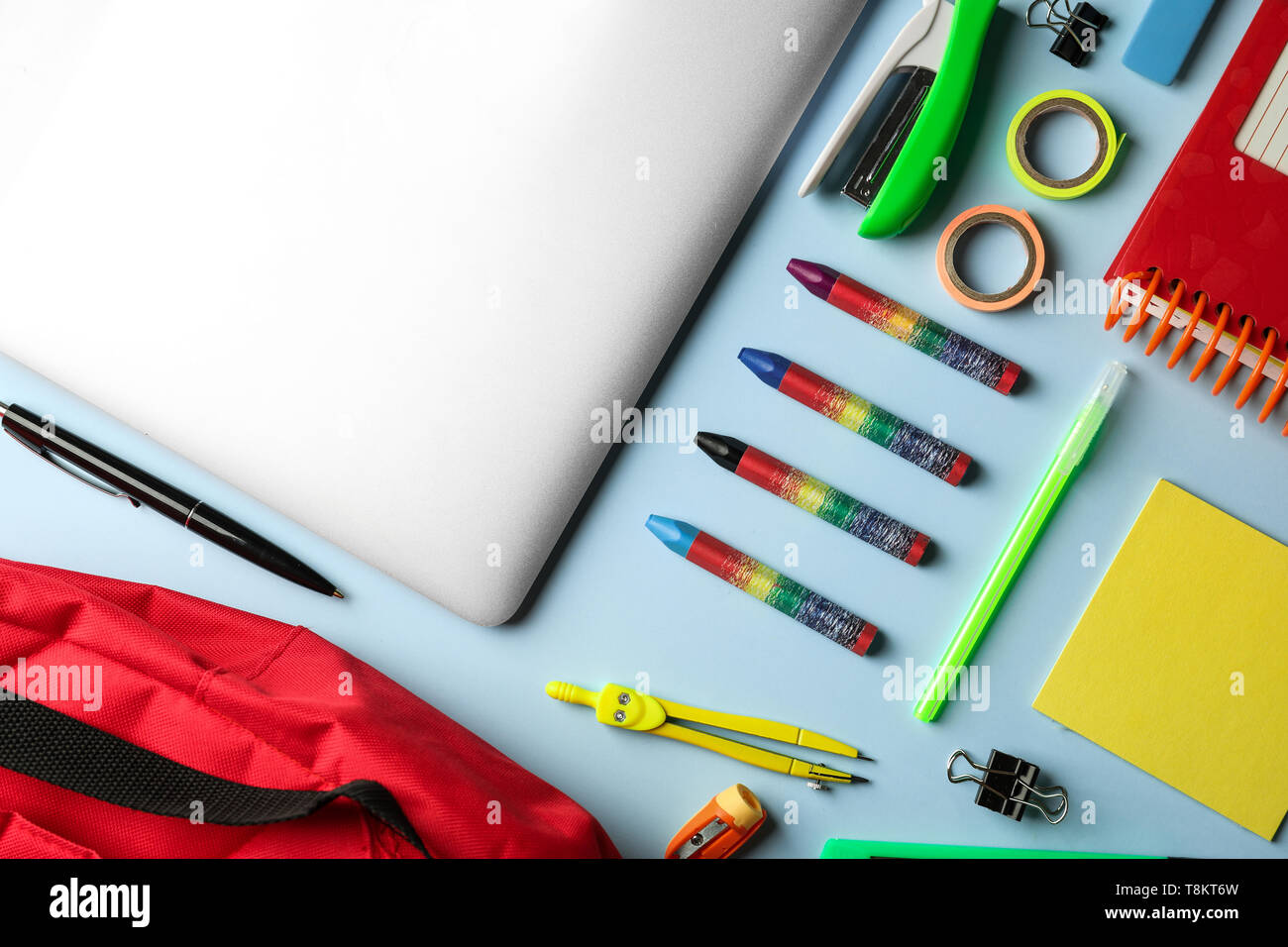 Composition with different school stationery on color background Stock Photo