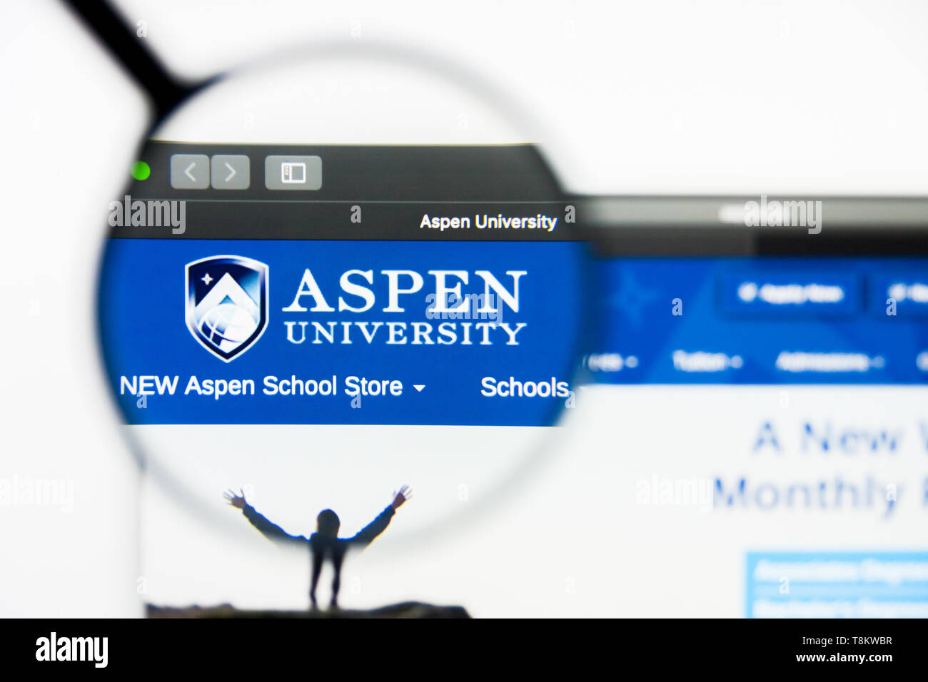 Richmond, Virginia, USA - 9 May 2019: Illustrative Editorial of Aspen University website homepage. Aspen University logo visible on screen. Stock Photo