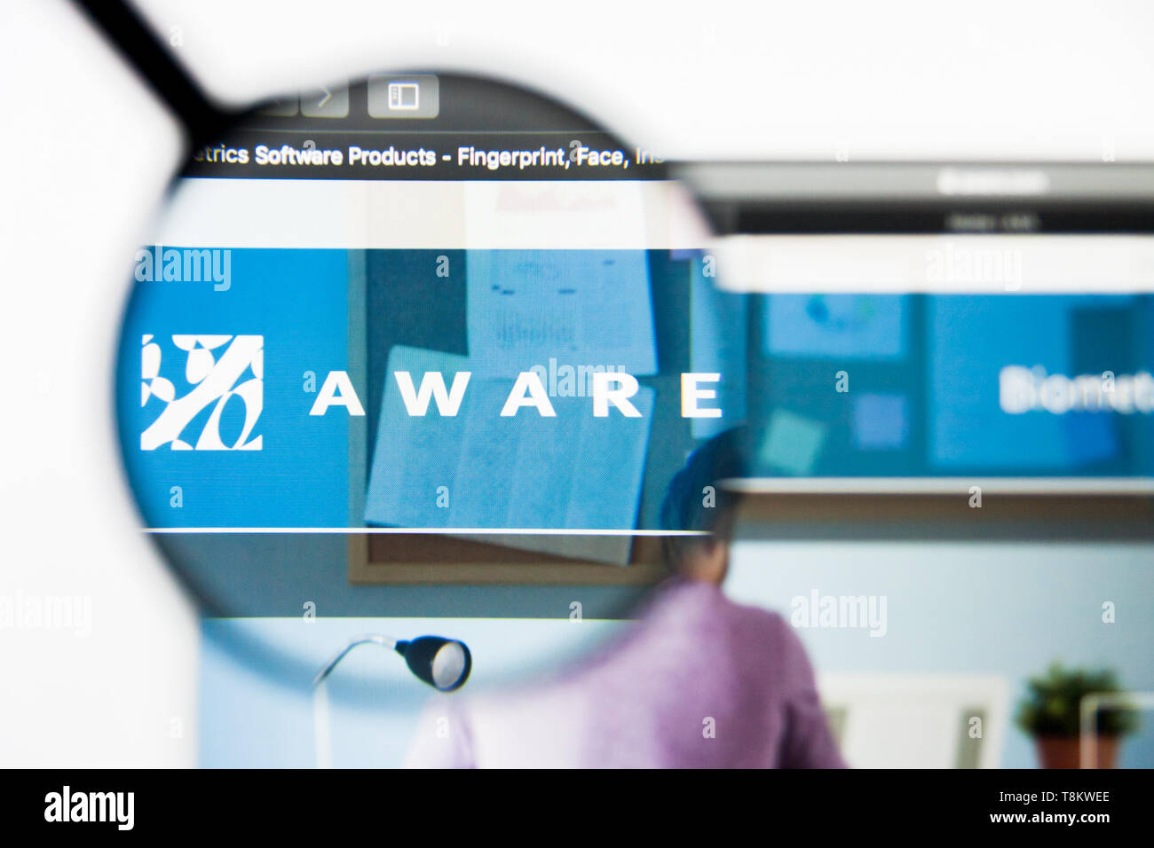 Richmond, Virginia, USA - 9 May 2019: Illustrative Editorial of Aware Inc website homepage. Aware Inc logo visible on display screen. Stock Photo