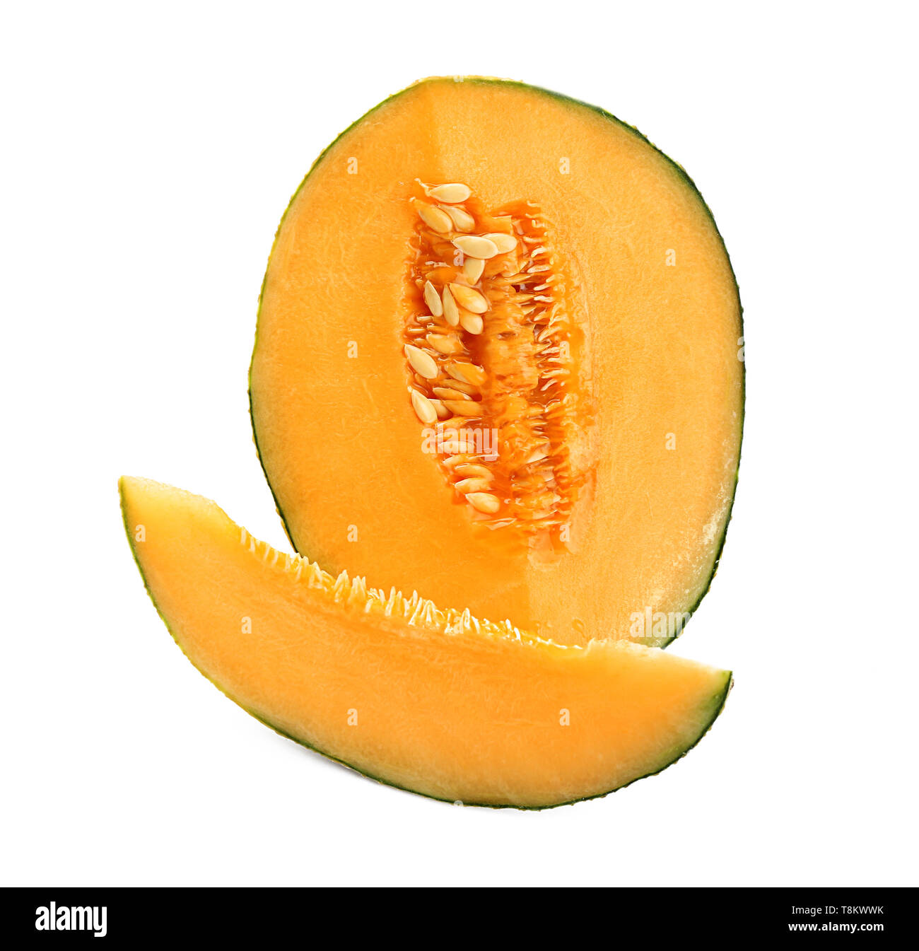 Cut ripe sweet melon on white background Stock Photo Alamy