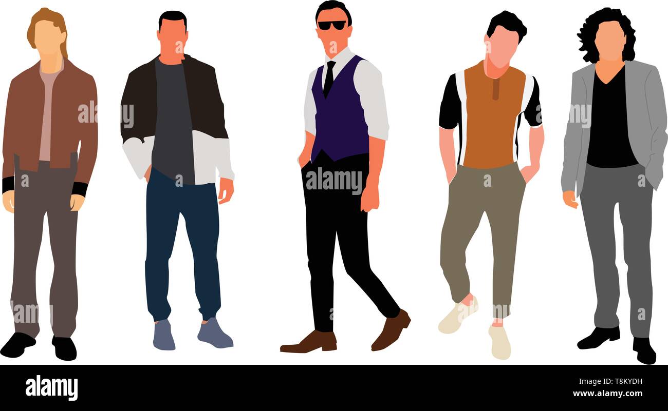 Cartoon male characters. Men in fashion clothes. Vector Stock Vector ...