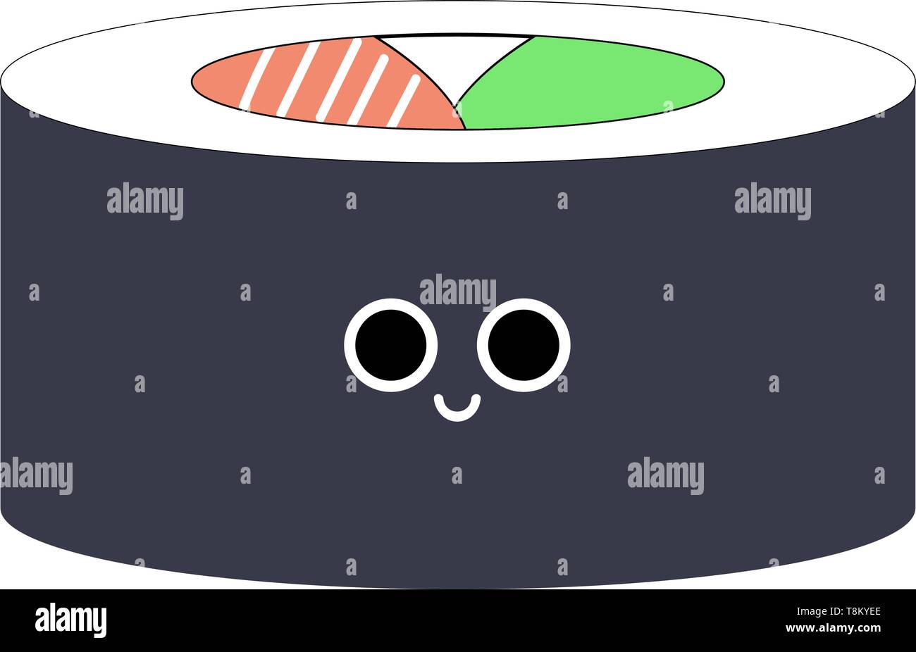 Blue coloured sushi with two round eyes and a small nose, vector, color