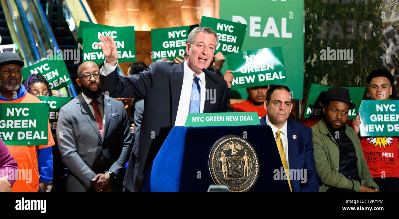 New York City Mayor, Bill de Blasio (D) seen speaking during the Green ...