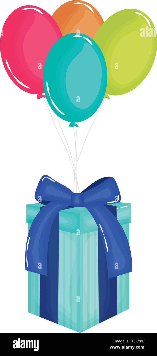 gift box with balloons air floating vector illustration design Stock ...