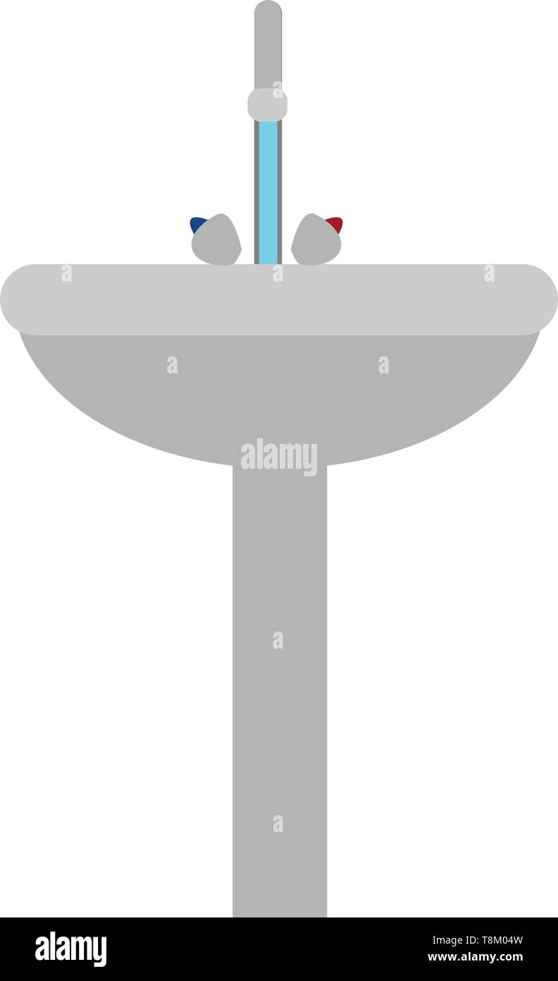 Grey colored washbasin with a tap for hot and cold water, vector, color drawing or illustration. Stock Vector