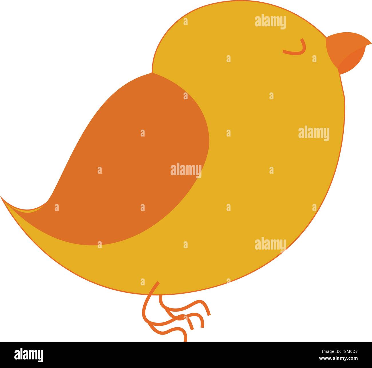 A sleeping yellow bird color illustration with orange beak and wings