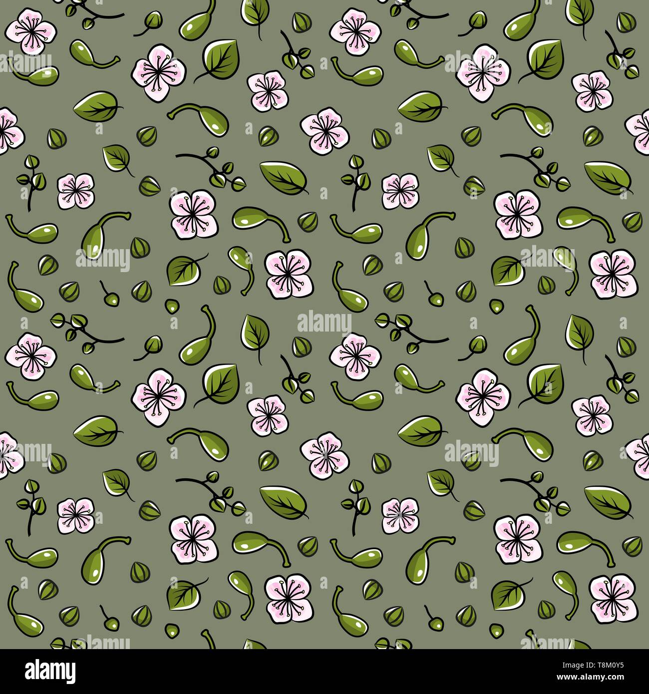 Seamless pattern with caper: caper bud, pod and flower. Vector hand drawn illustration. Stock Vector