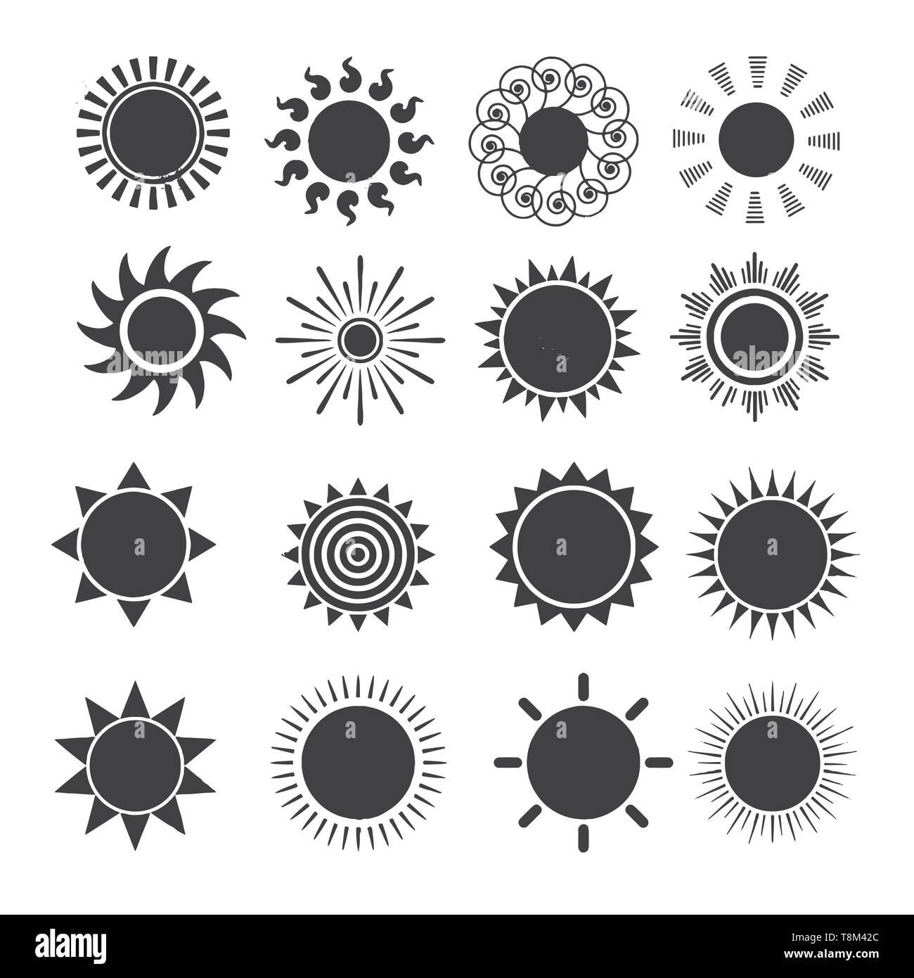 Sun Shapes Set Isolated on White Background Vector Illustration Stock ...