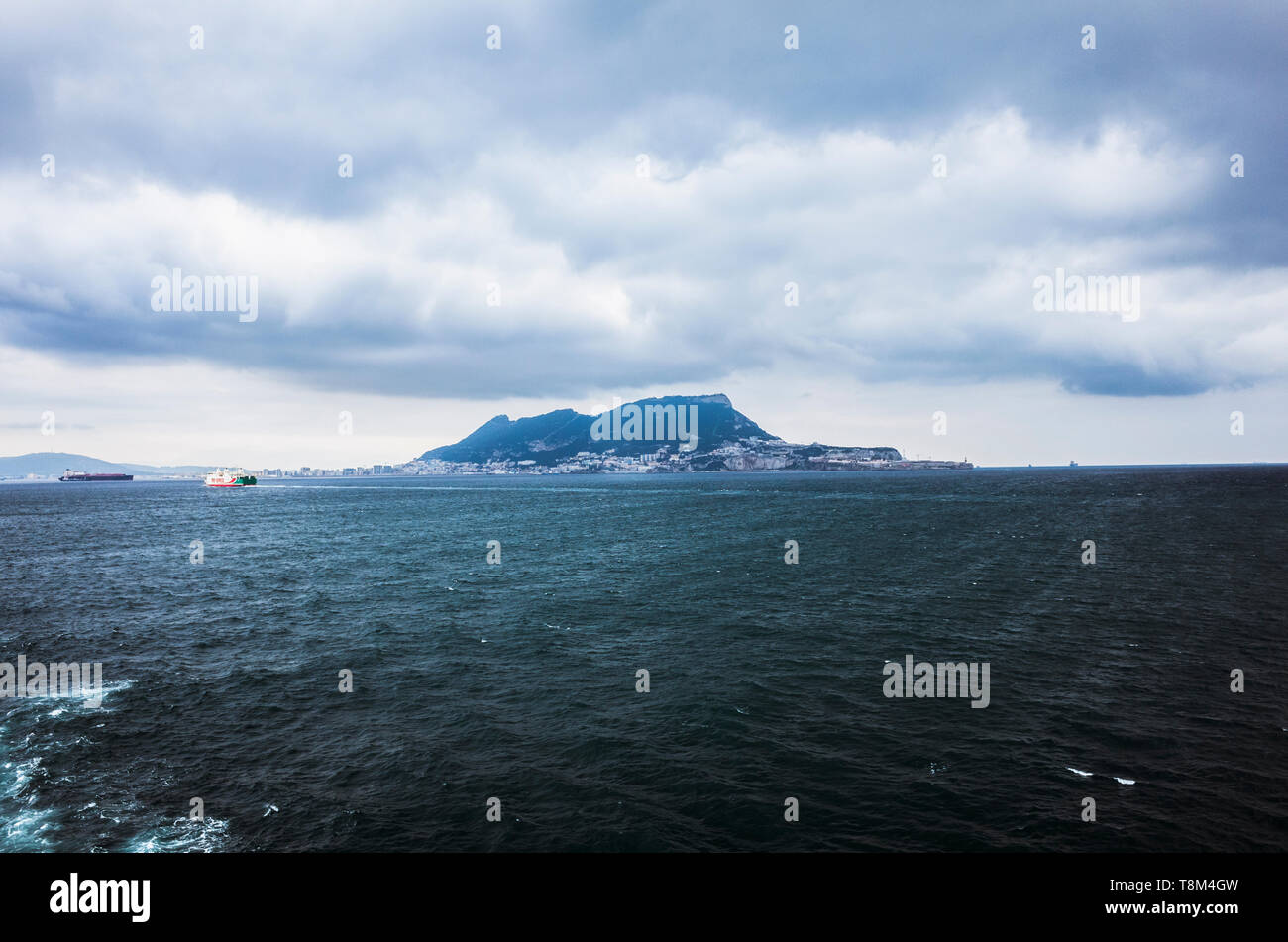 Gibraltar rock as seen from a ferry boat sailing across the Gibraltar
