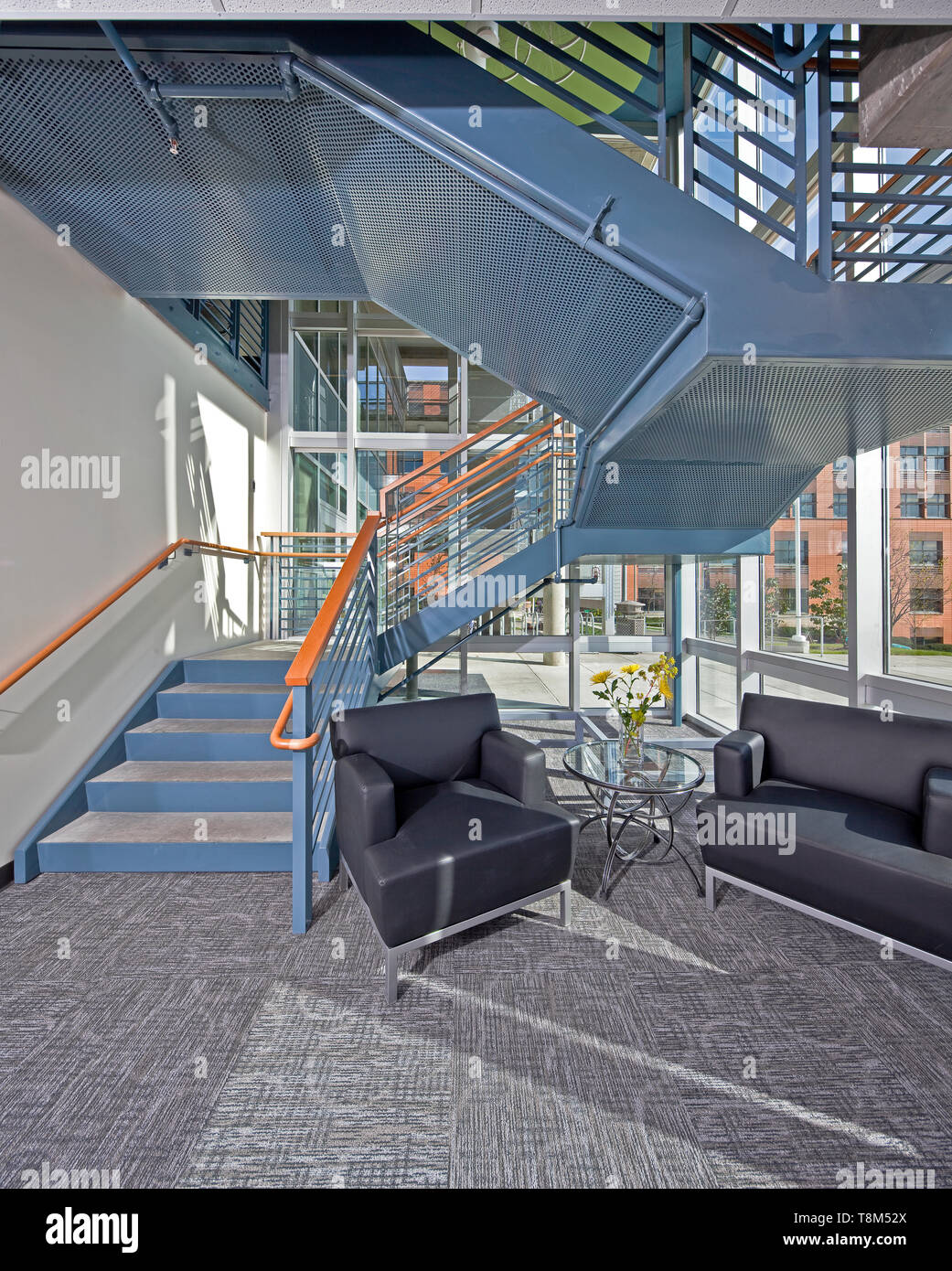 Lobby Seating and Stairs in an Office Building Stock Photo Alamy