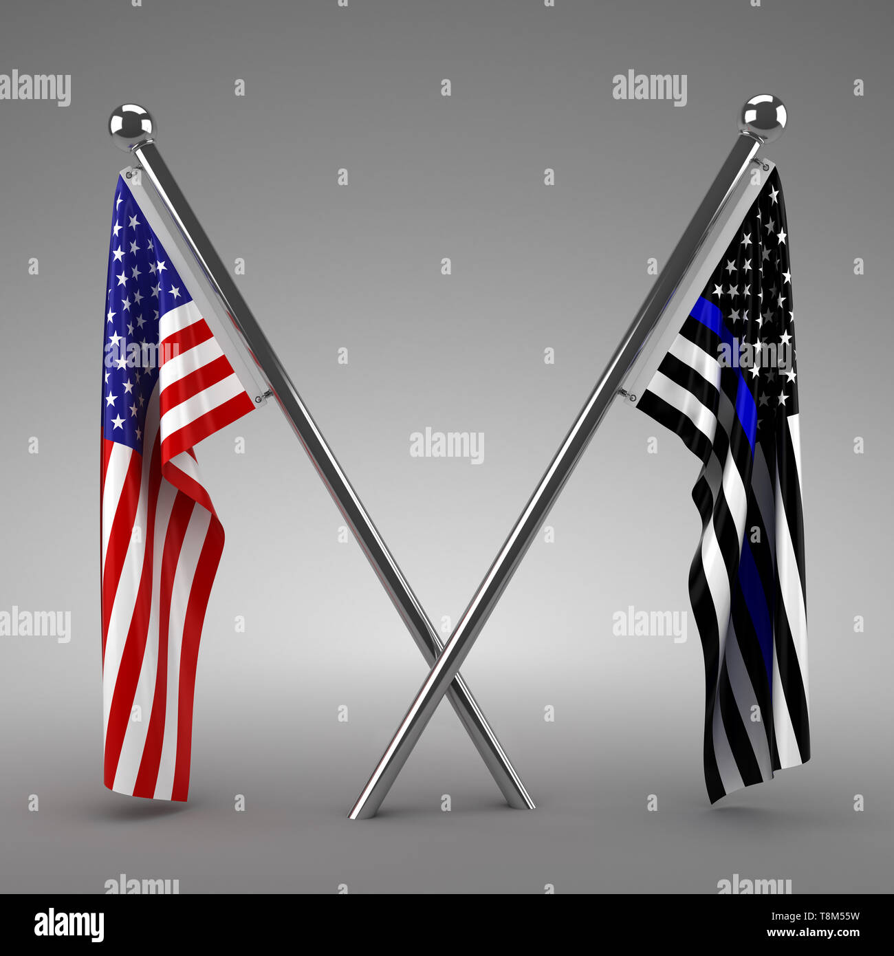 American Flag And Police Flag 3d Render Stock Photo Alamy