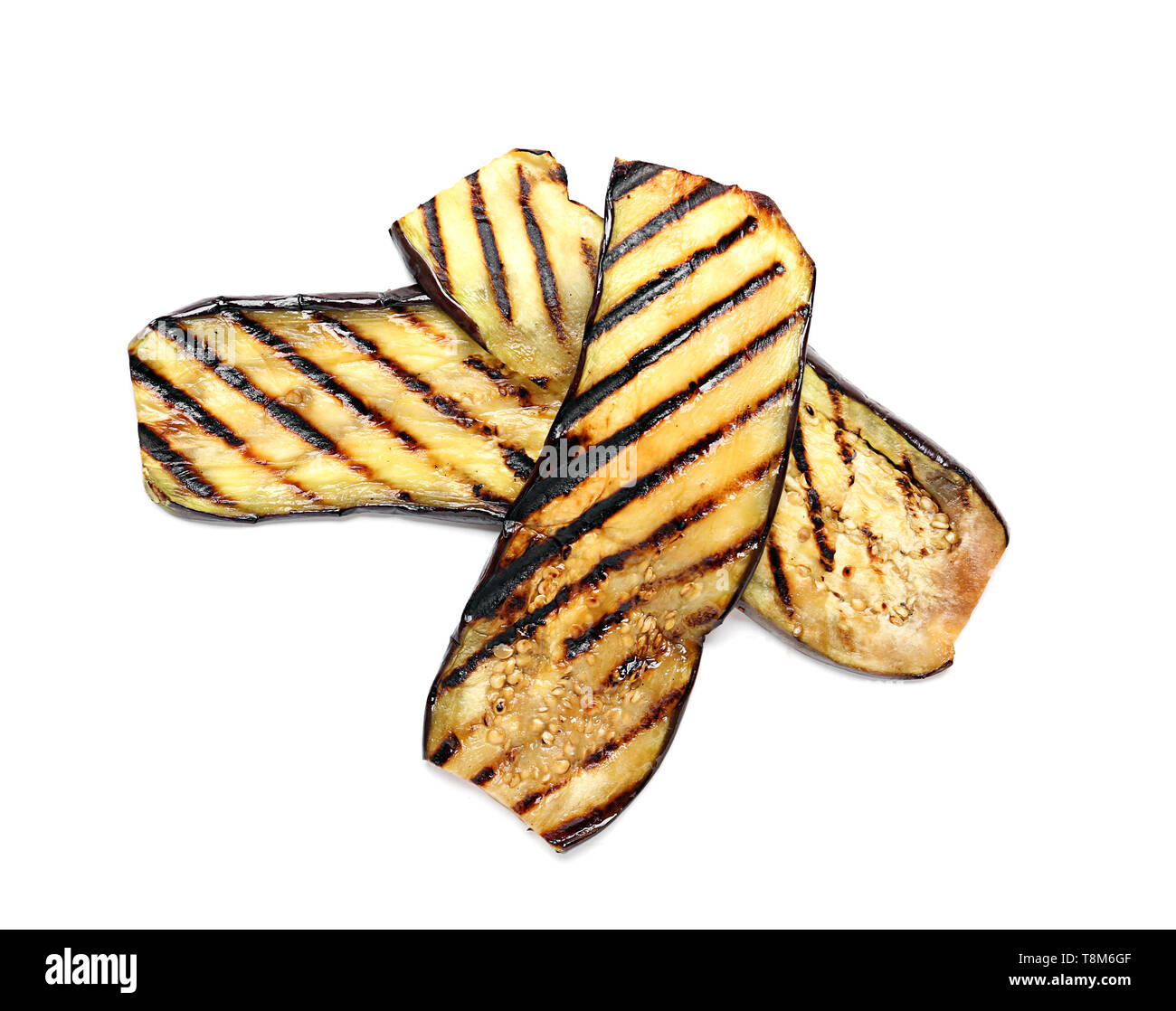 Tasty grilled eggplant on white background Stock Photo Alamy