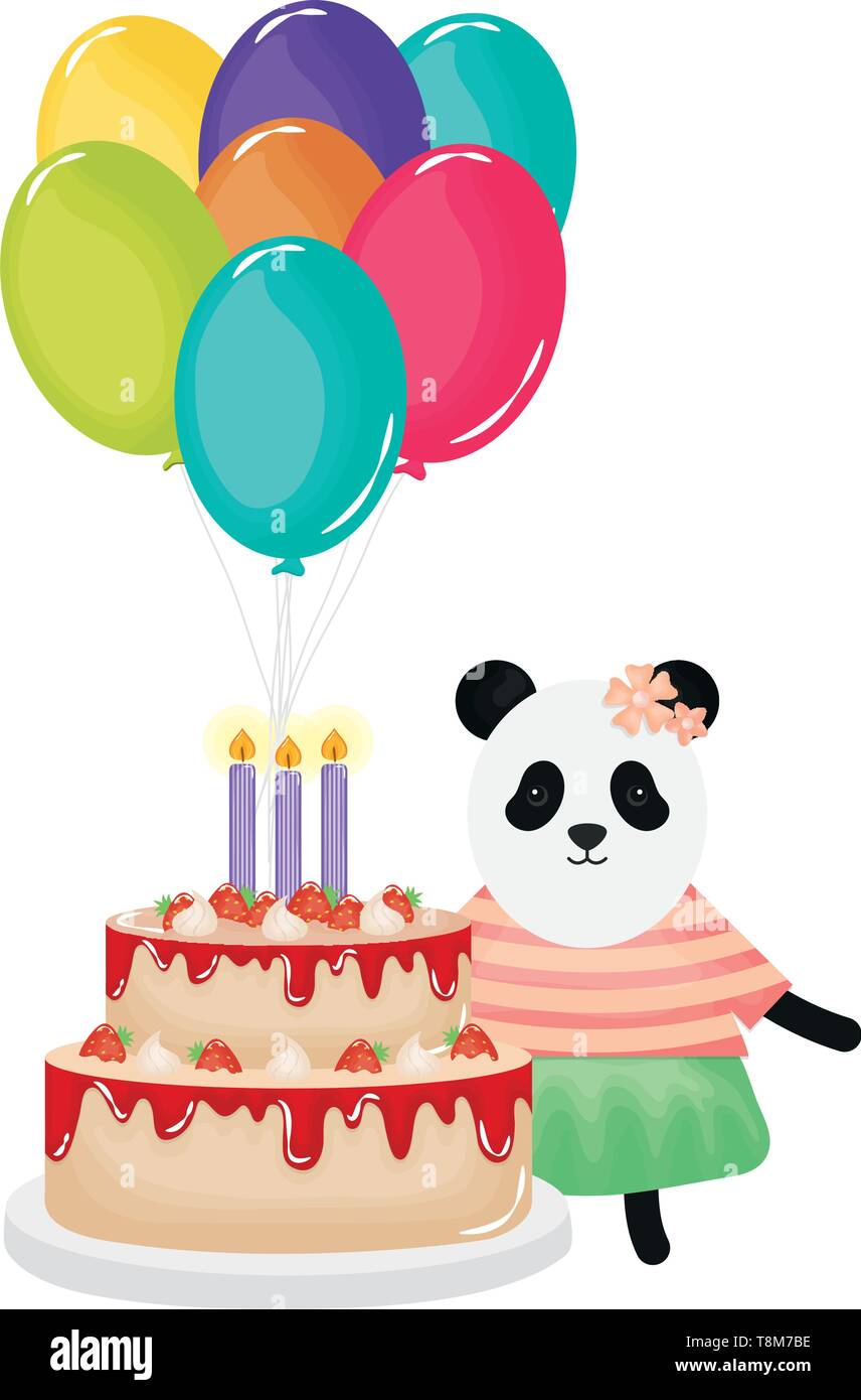 cute bear panda sweet cake in birthday party vector illustration design  Stock Vector Image & Art - Alamy