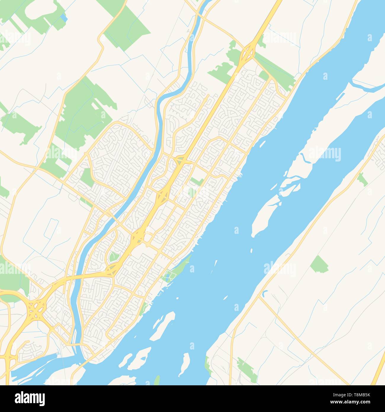 Empty vector map of Repentigny, Quebec, Canada, printable road map