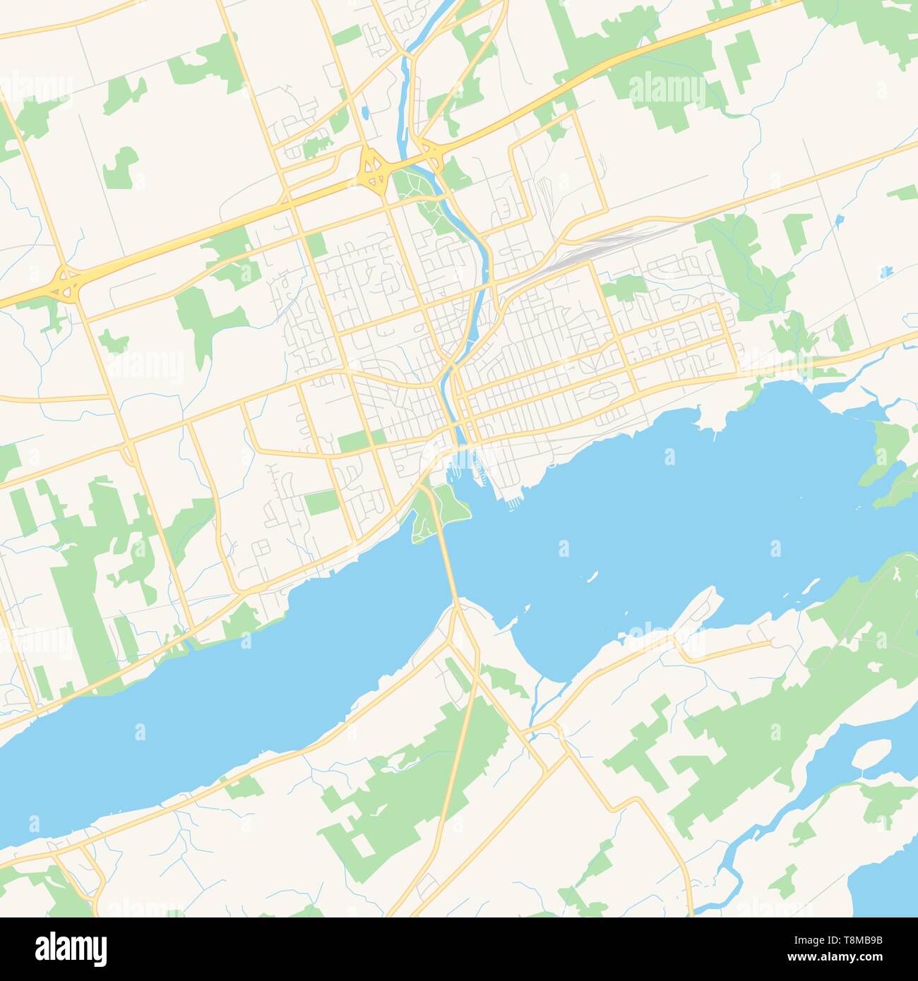 Empty vector map of Belleville, Ontario, Canada, printable road map