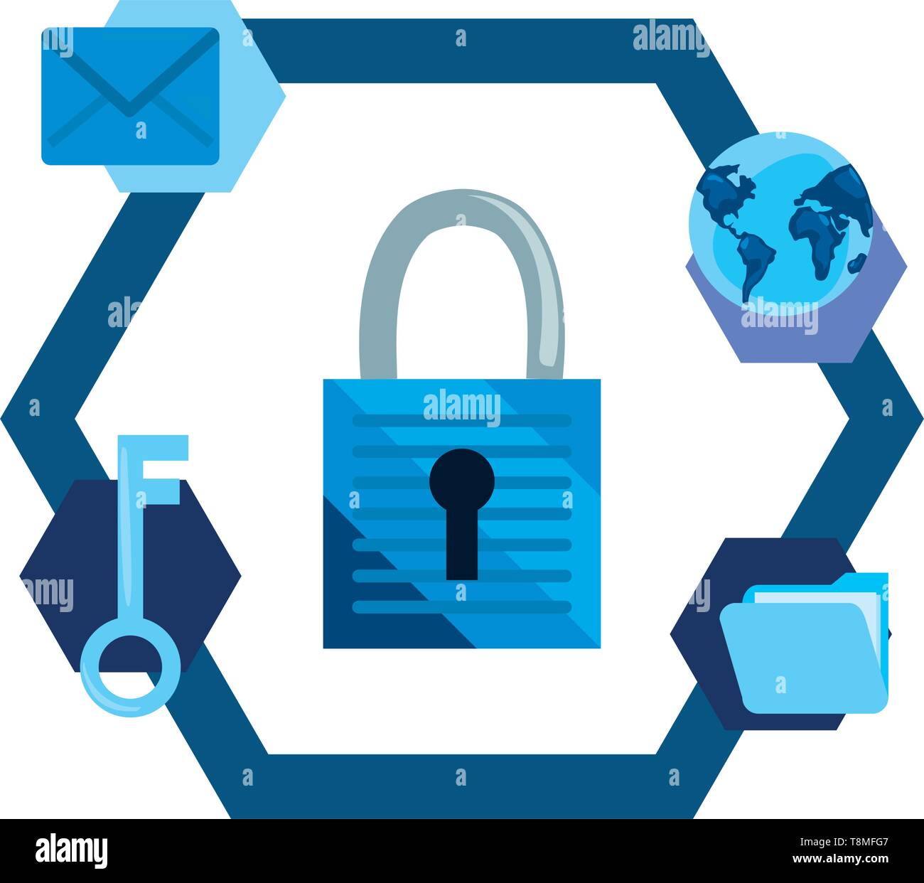 padlock world key cybersecurity data protection vector illustration ...