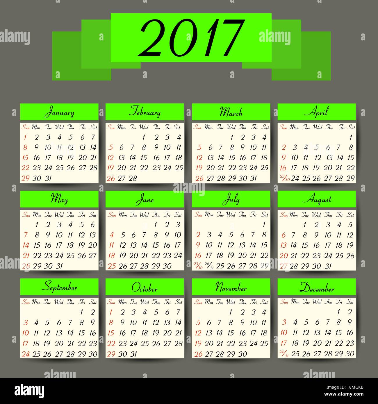 Calendar Vector calendar template ready to print Stock Vector Image Art -