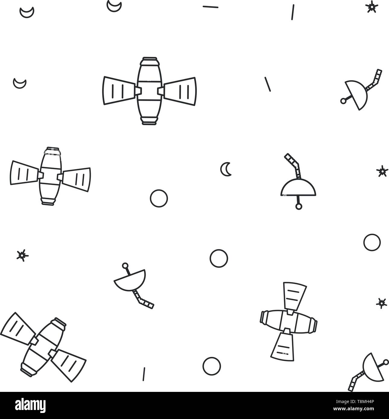 pattern of space satellites with antennas and icons vector illustration ...