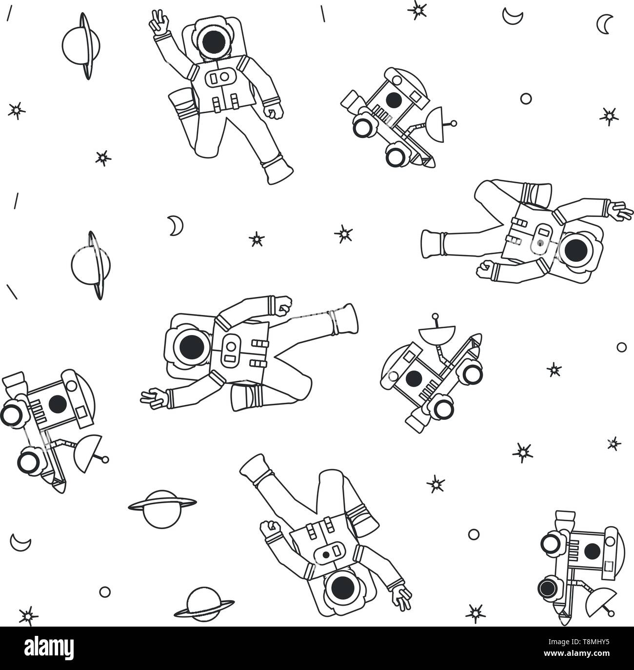 pattern on spaces explorers cars with astronauts suits vector ...