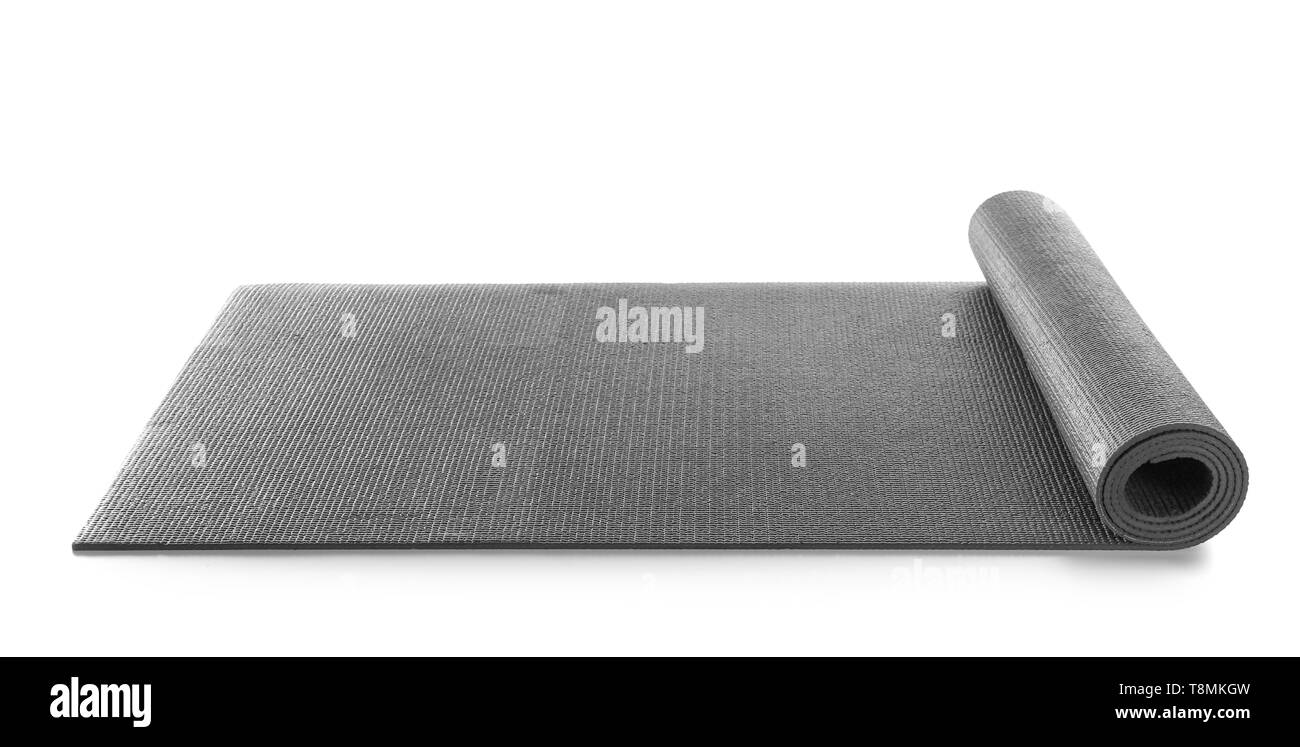 Black yoga mat on white background Stock Photo Alamy