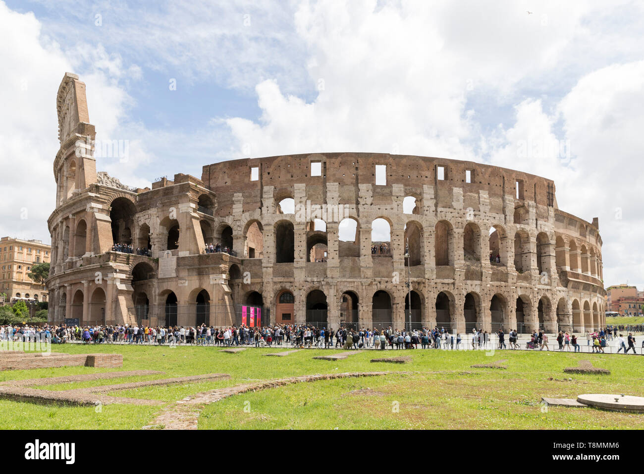Italy, Rome: Roman vestiges of the Colosseum (or Coliseum), Colosseo, tourist site registered as a UNESCO World Heritage Site Stock Photo