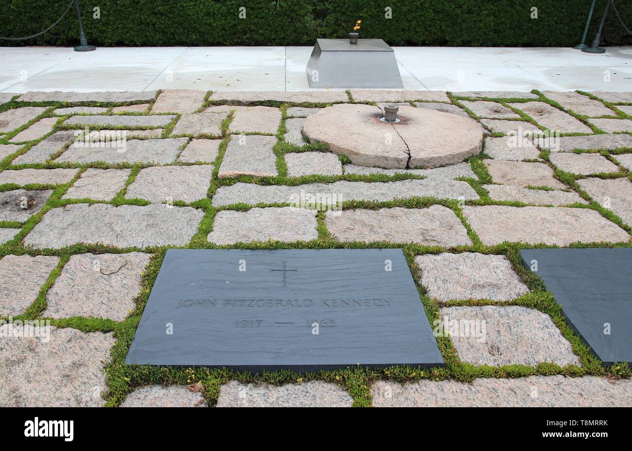 WASHINGTON, USA - JUNE 13, 2013: John Fitzgerald Kennedy grave at Arlington National Cemetery in Washington. JFK was the 35th President of the United  Stock Photo