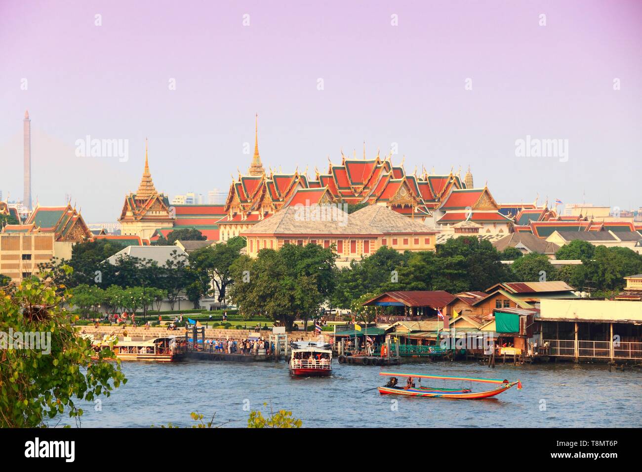 Bangkok, Thailand - Chao Phraya river and Grand Palace. Stock Photo