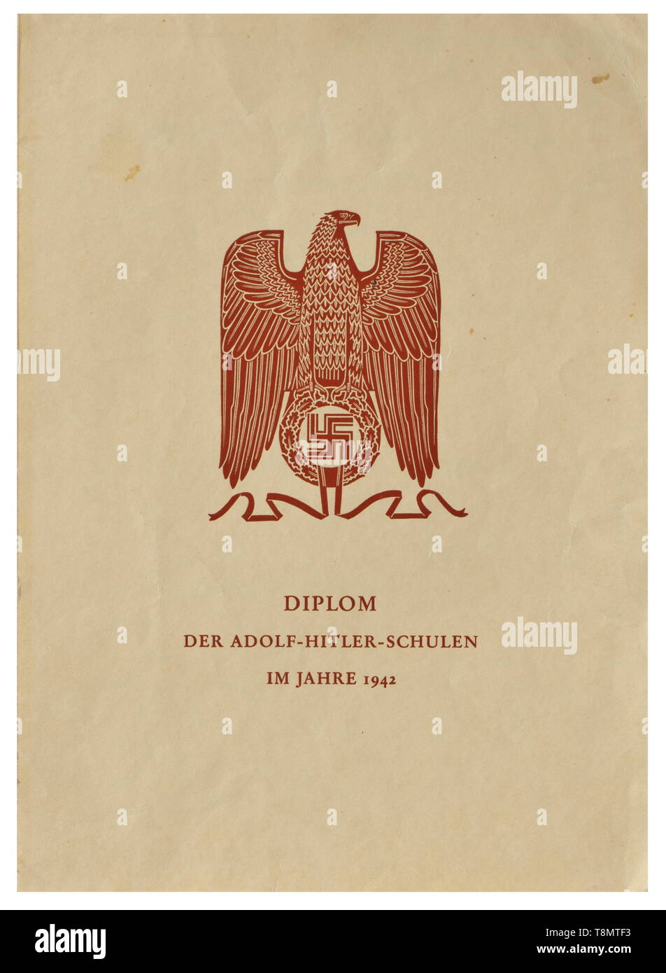 A comprehensive collection of Hermann Burgmaier, graduate of the Order Castle Sonthofen and Adolf Hitler School (AHS) Polychrome, two-page diploma o 20th century, Editorial-Use-Only Stock Photo