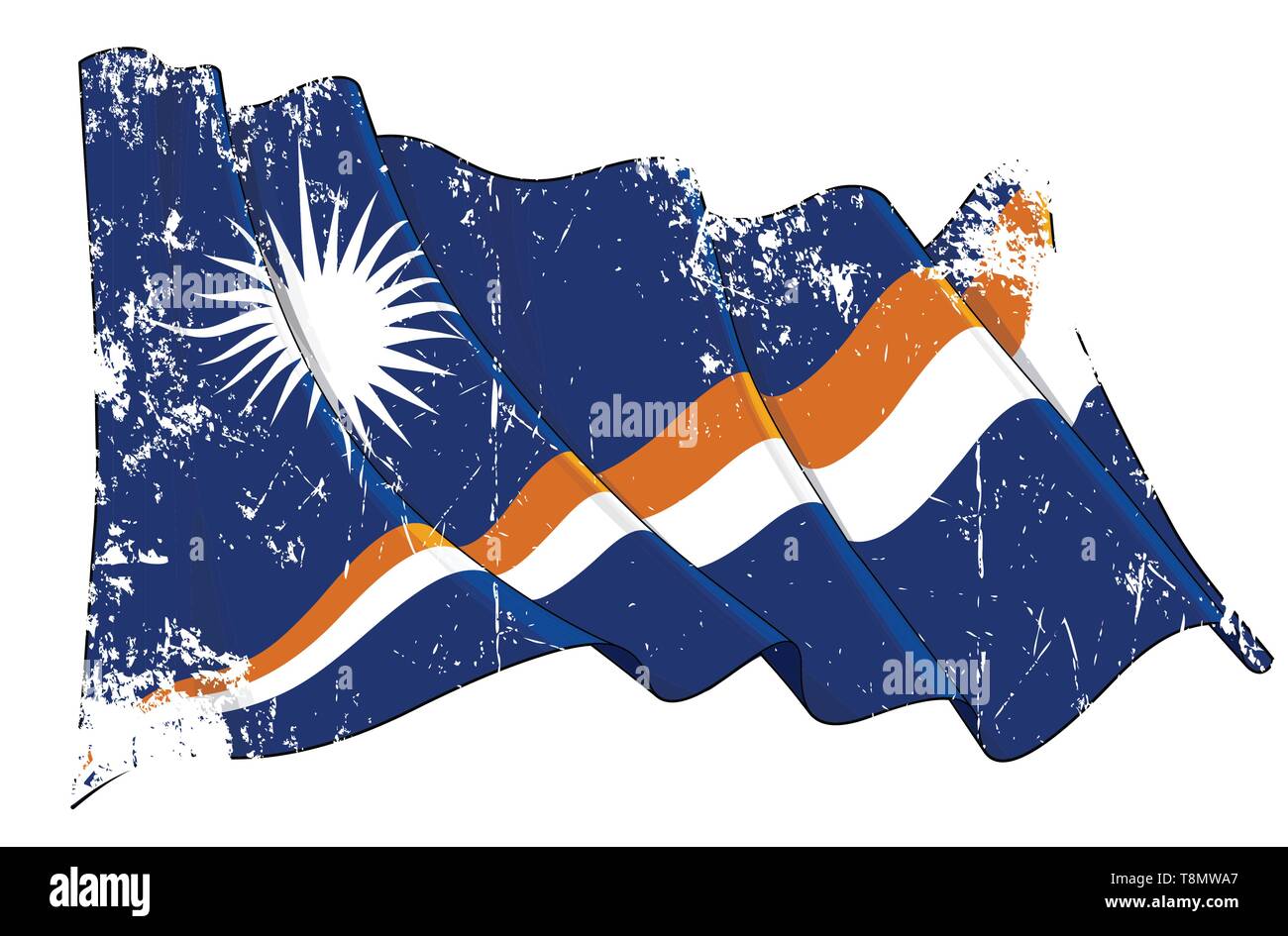 Vector Textured Grunge illustration of a Waving Flag of Marshal Islands. All elements neatly on well-defined layers and groups. Stock Vector