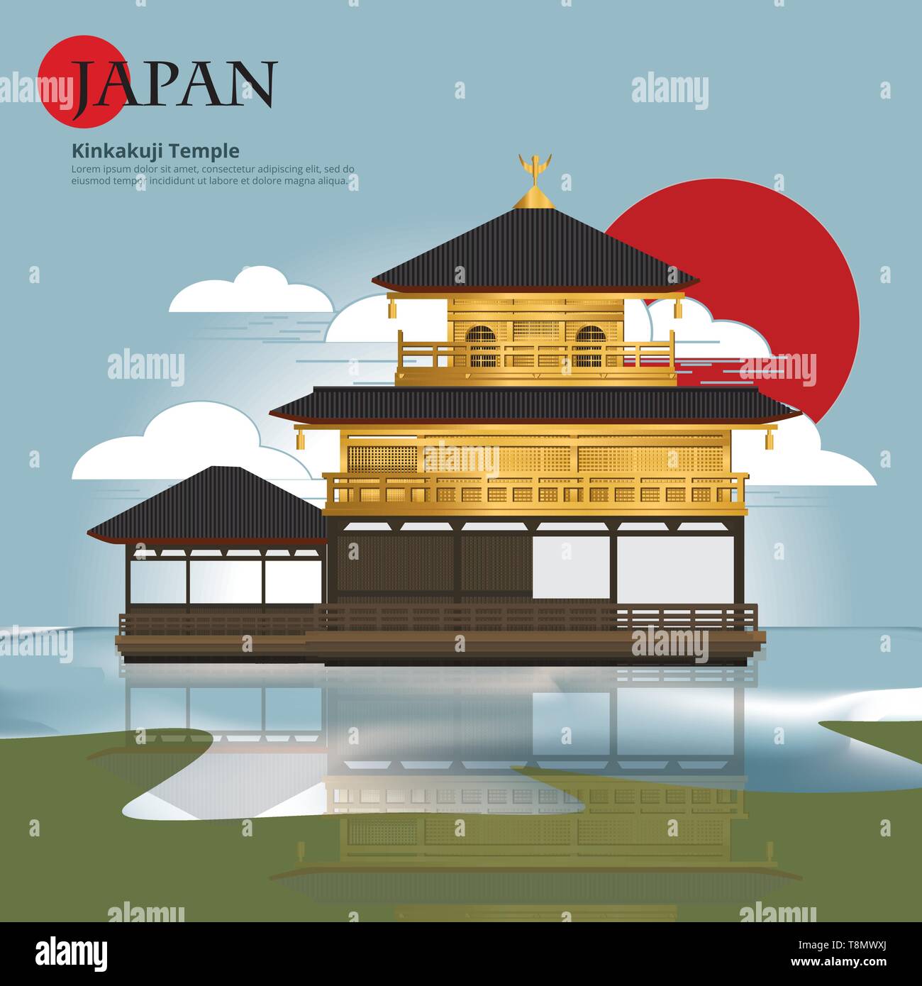 Kinkakuji Temple Japan Landmark and Travel Attractions Vector Illustration Stock Vector