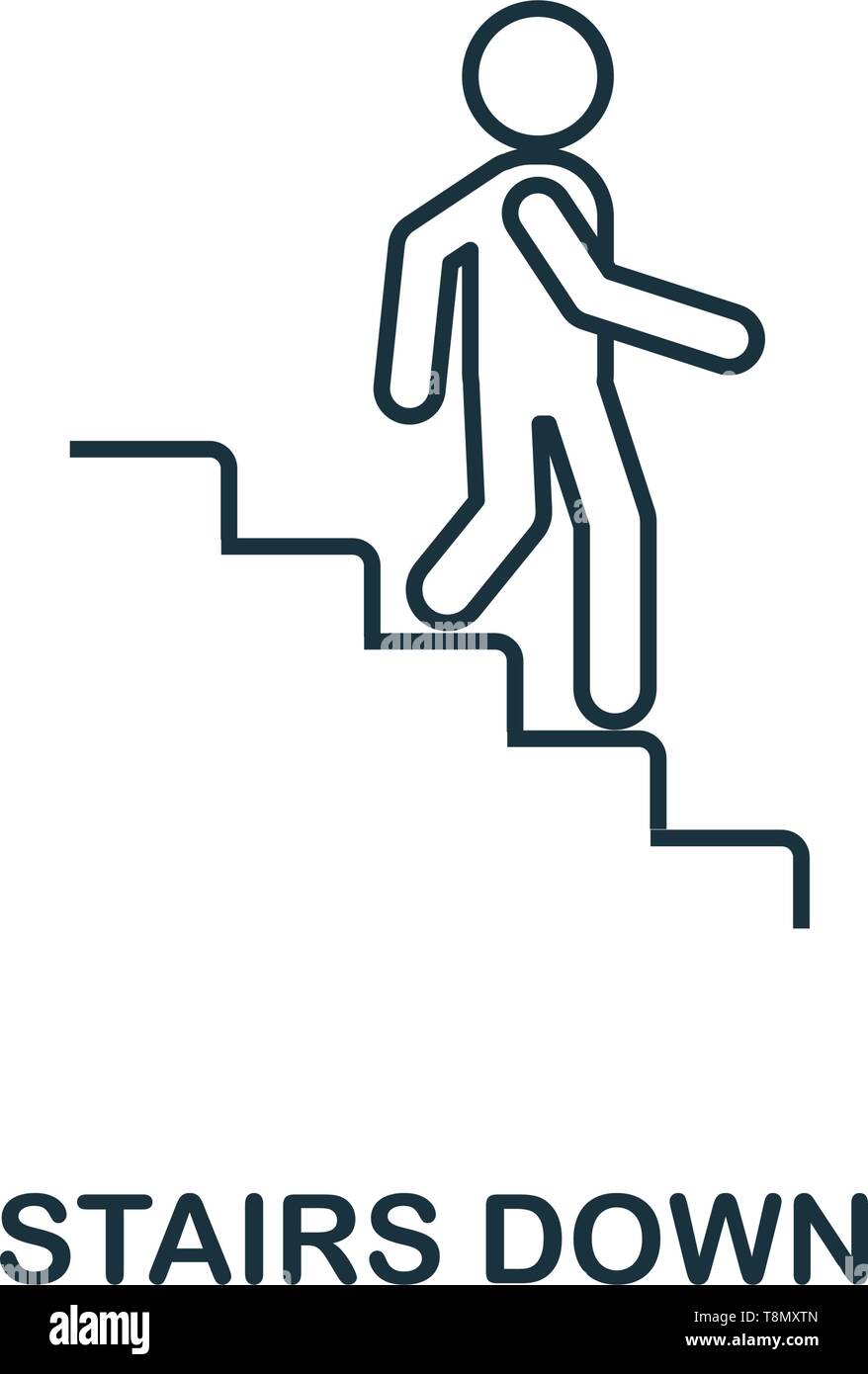 Stairs Down icon. Thin line outline style from shopping center sign icons collection. Premium stairs down icon for design, apps, software and more. Stock Vector