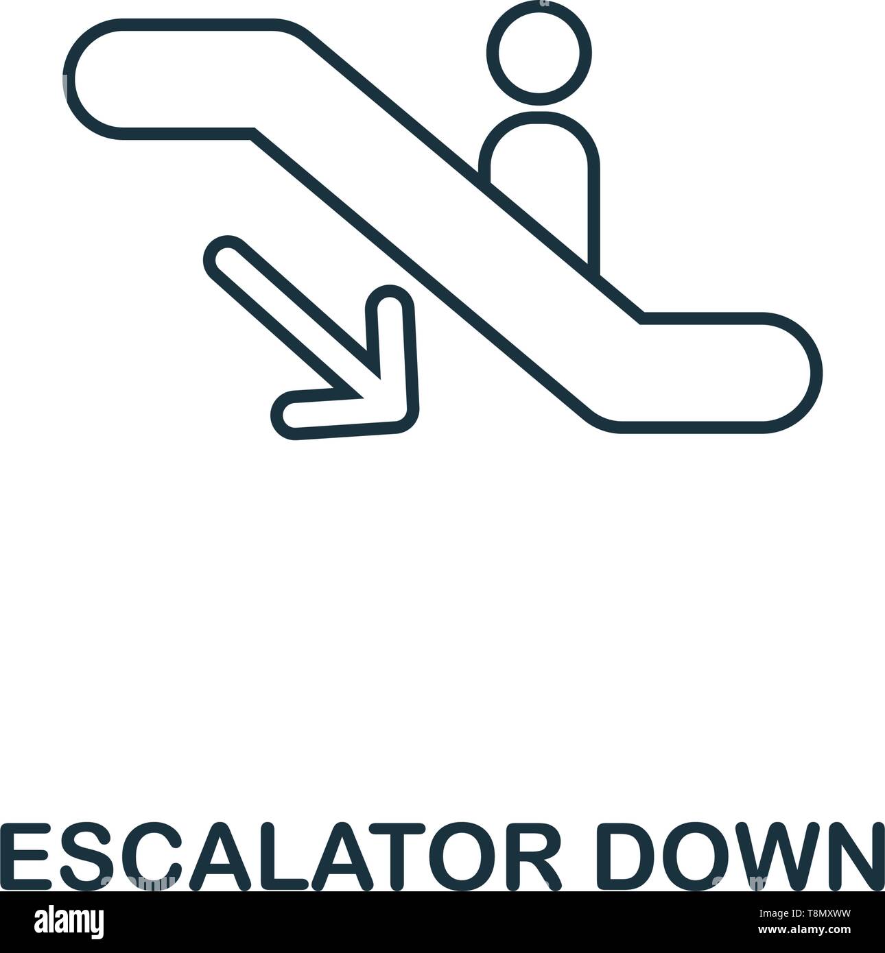 Escalator Down icon. Thin line outline style from shopping center sign icons collection. Premium escalator down icon for design, apps, software and mo Stock Vector