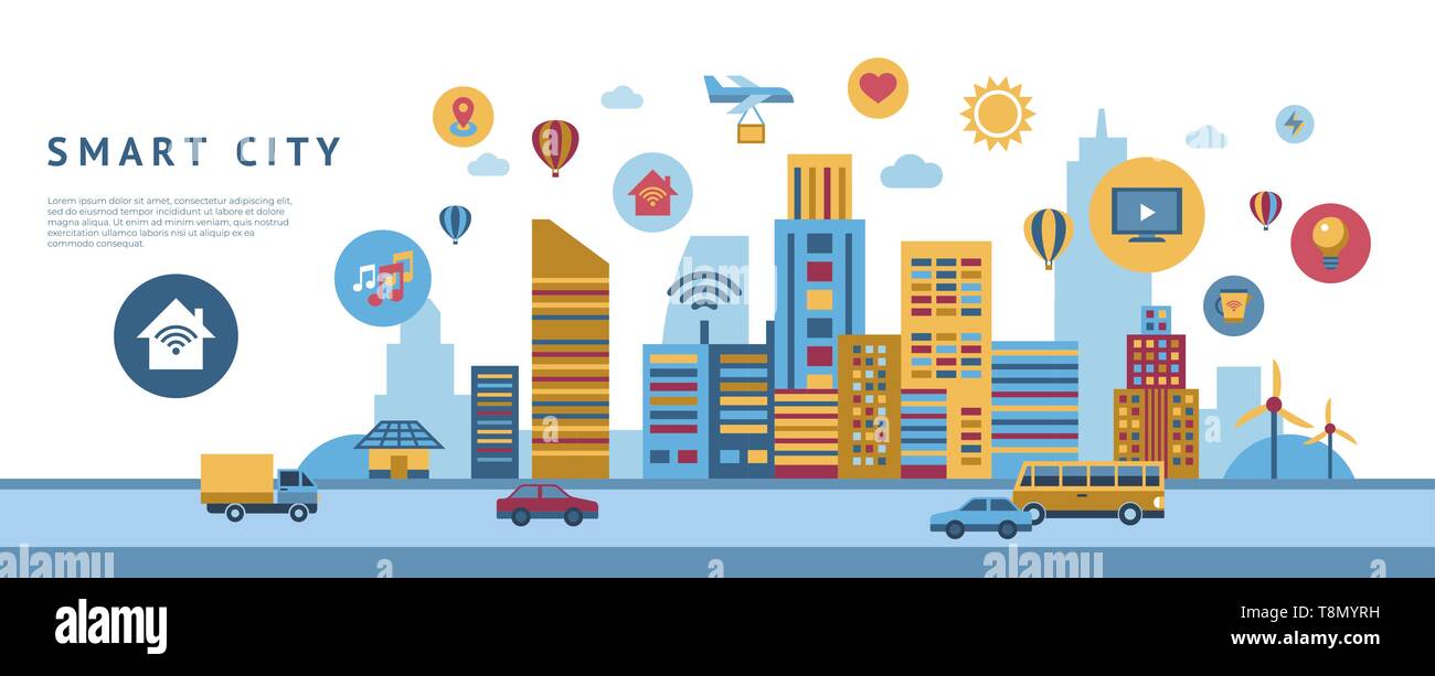 Smart city technology icons infographics collection, digital vector ...