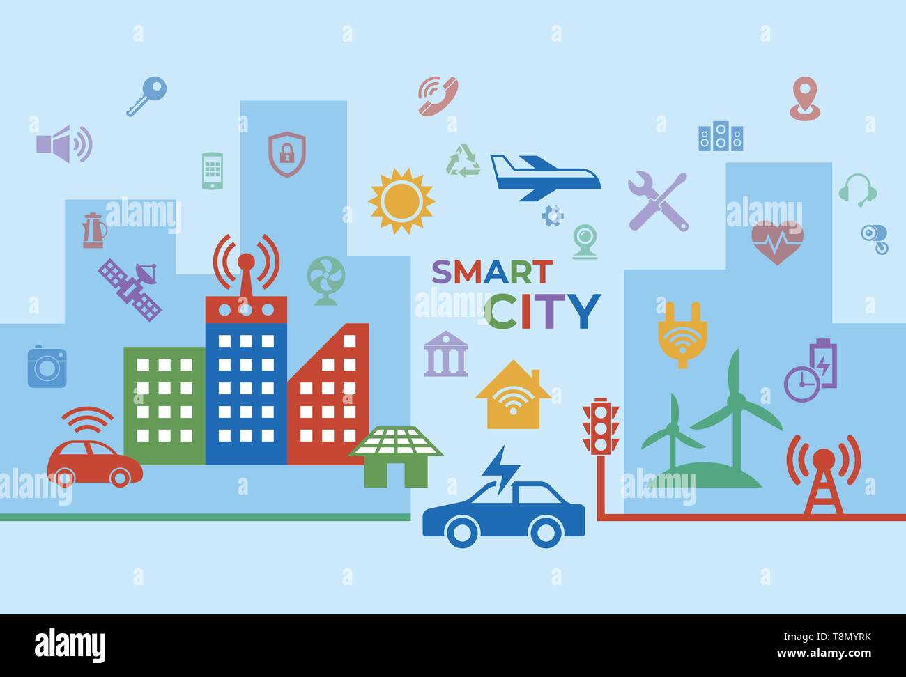 Smart city technology icons infographics collection, digital vector ...