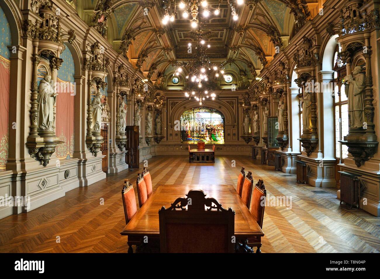 France, Seine Maritime, Pays de Caux, Alabaster Coast, Fecamp, the Gothic Revival and Neo-Renaissance Benedictine Palace, built in the late 19th centu Stock Photo