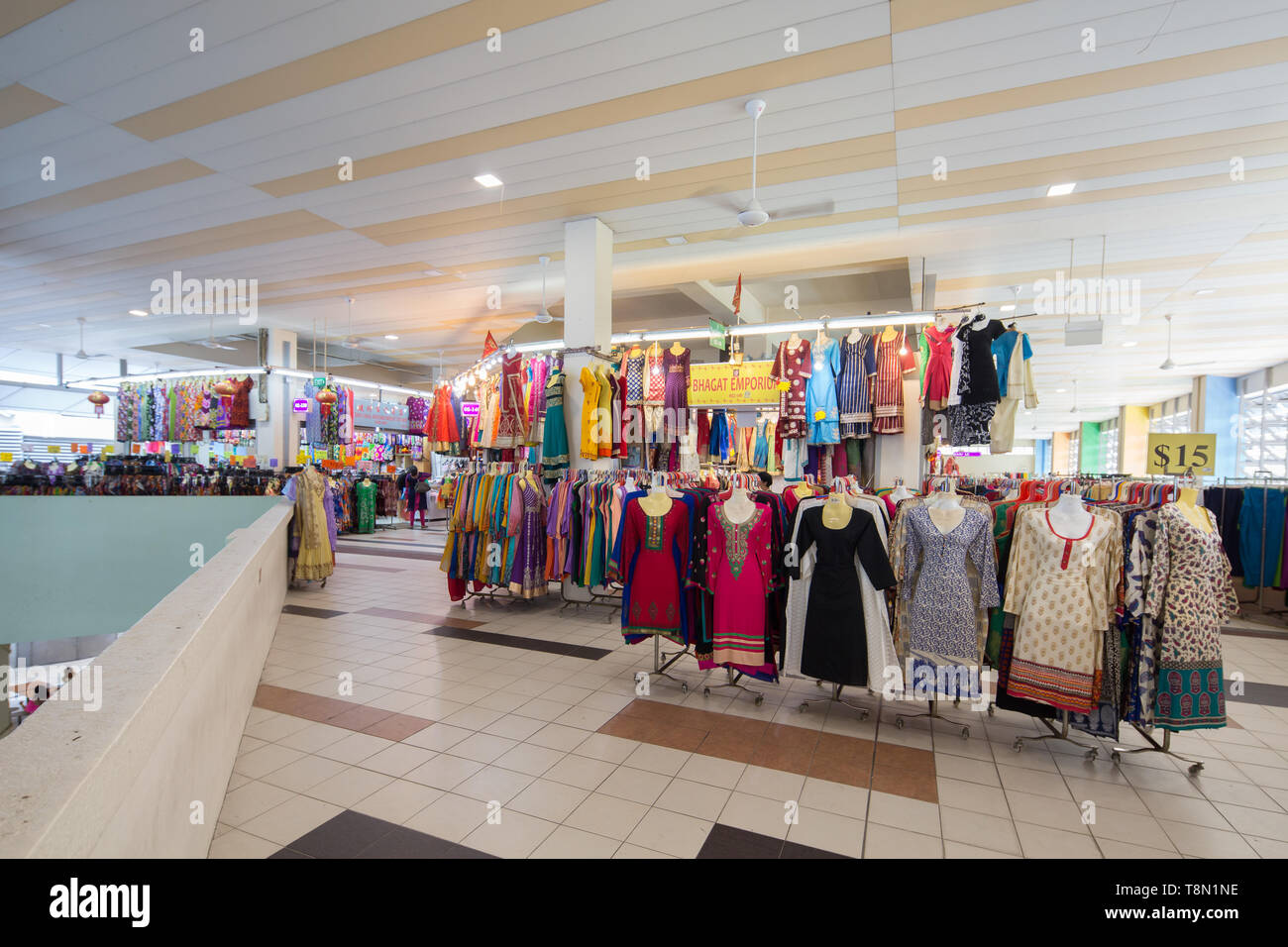 Indian's dress or Sari can be found on the spacious second floor of Tekka Market, Singapore, Southeast Asia. Stock Photo