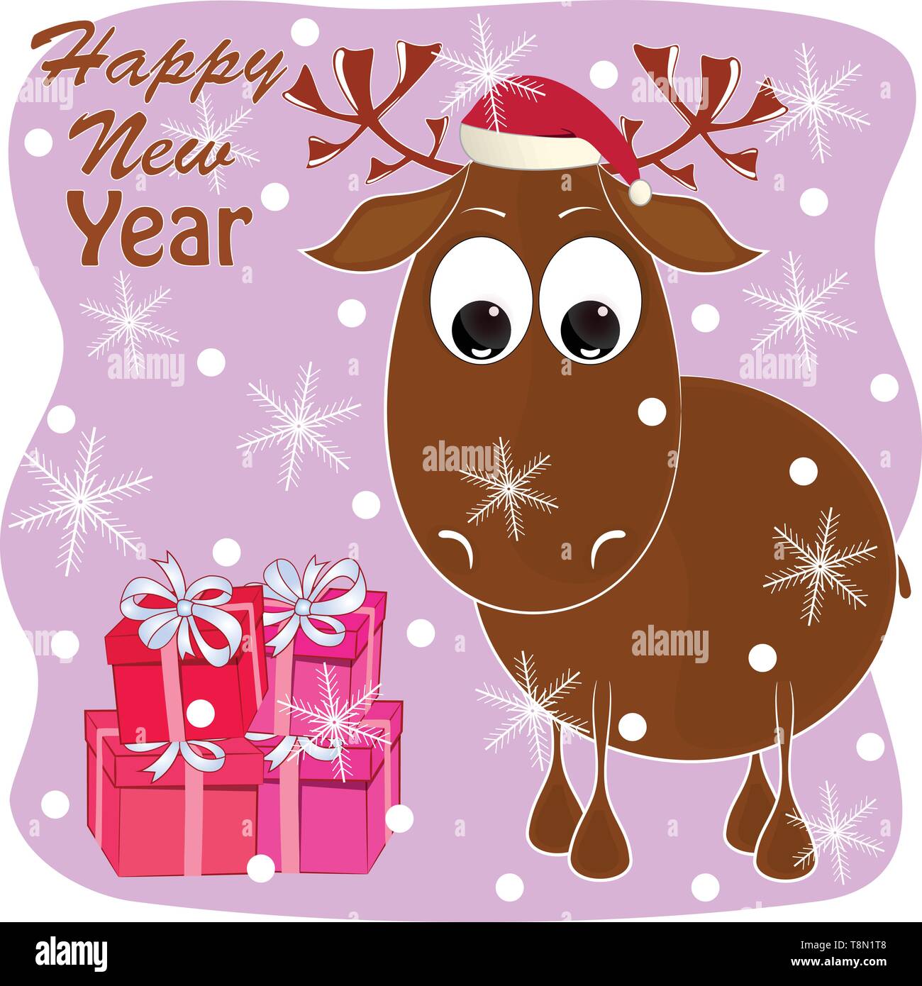 Cute deer cartoon vector illustration. happy new year greeting card ...