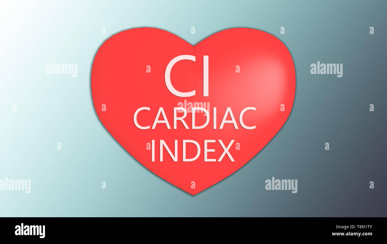 3D illustration of CI CARDIAC INDEX title on red heart, isolated on ...