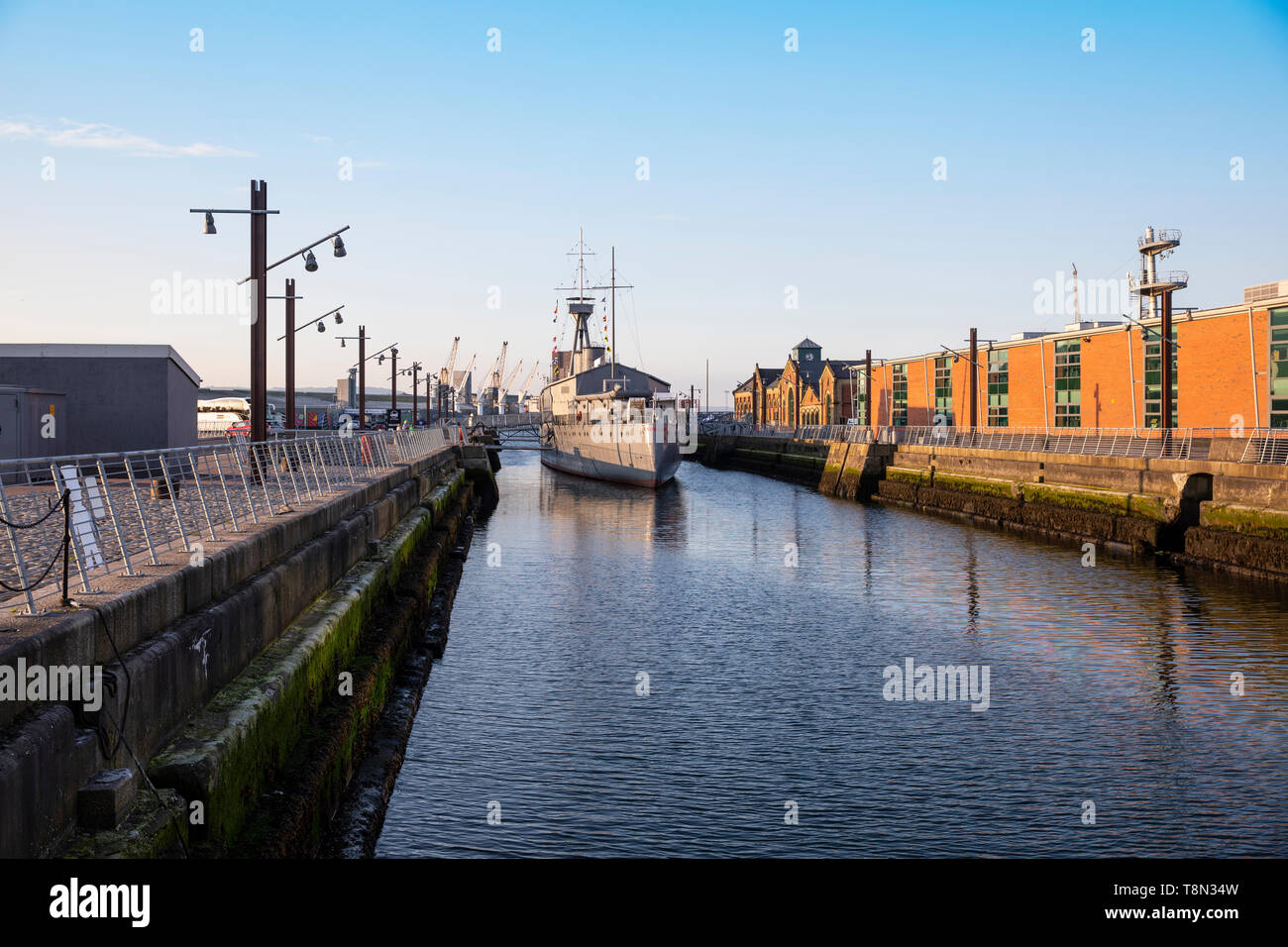 The WW1 ship HMS Caroline, Alexandra Dock, Belfast, Titanic Quarter Stock Photo