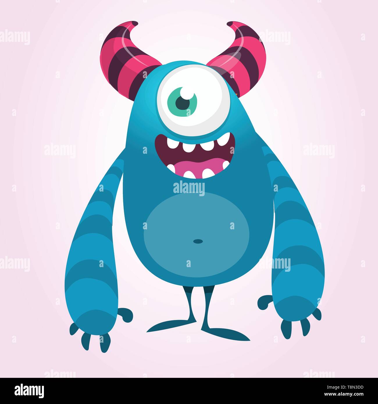 Funny cartoon monster with one eye. Vector blue monster illustration. Big set of Halloween characters Stock Vector