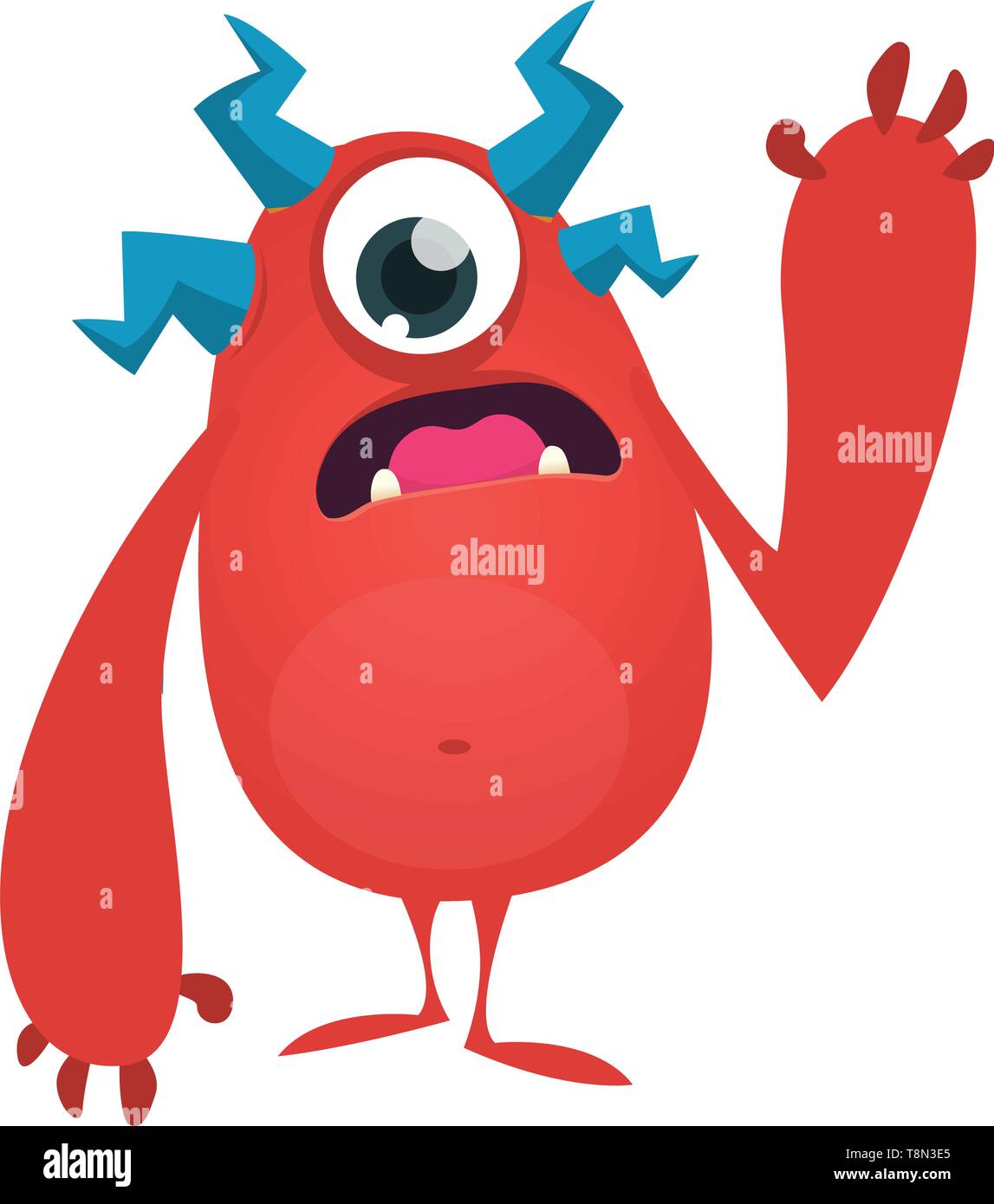 Cute cartoon monster with one eye. Vector Halloween illustration of funny red  monster character Stock Vector