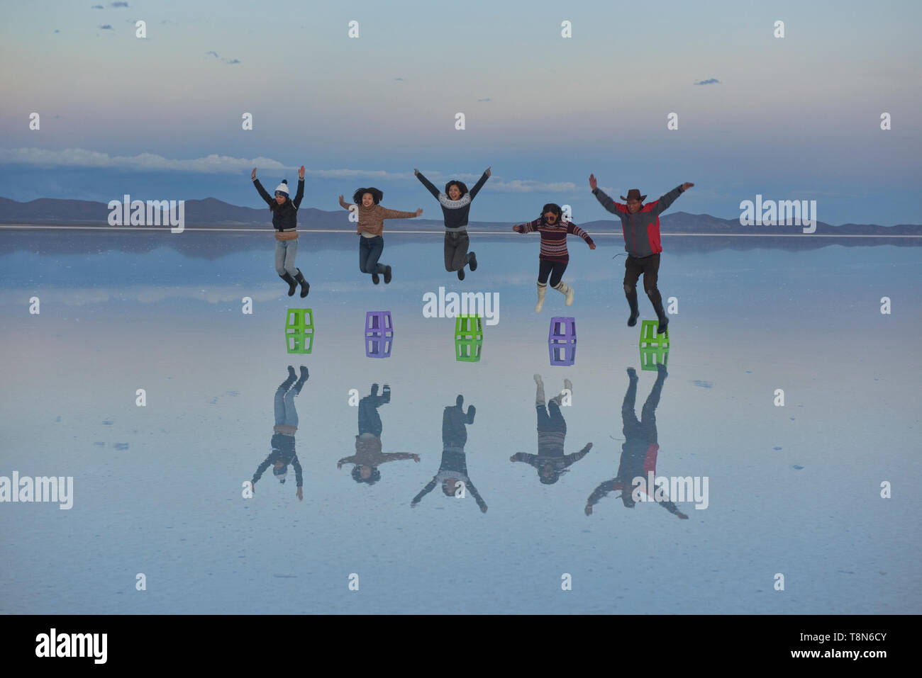 The world's largest mirror, reflection on the salt flats of the Salar