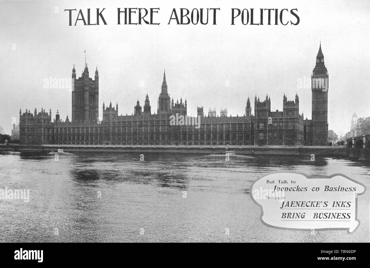 'Talk Here About Politics - Jaenecke's Inks advertisement', 1909. Creator: Unknown. Stock Photo