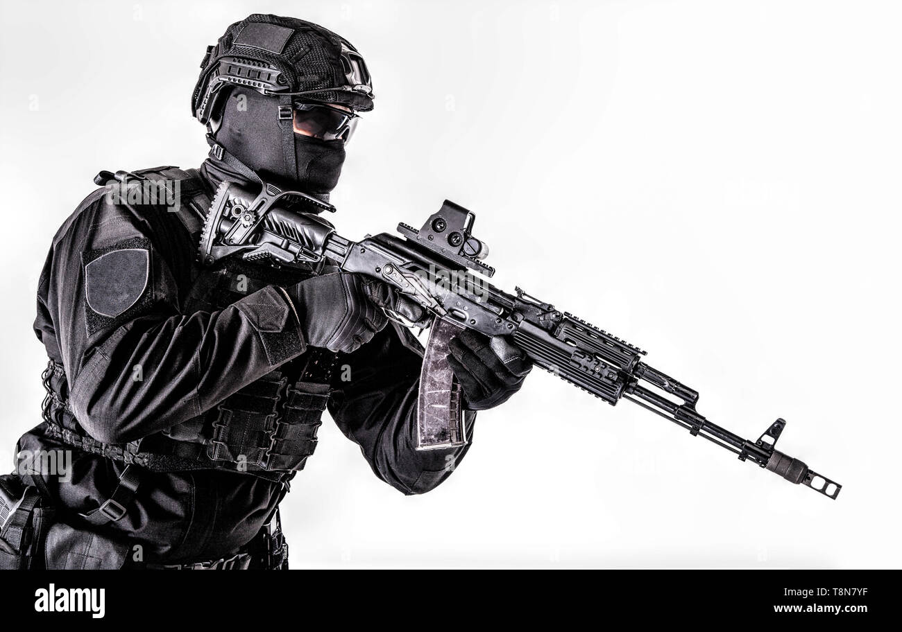Portrait of police tactical team armed fighter Stock Photo - Alamy
